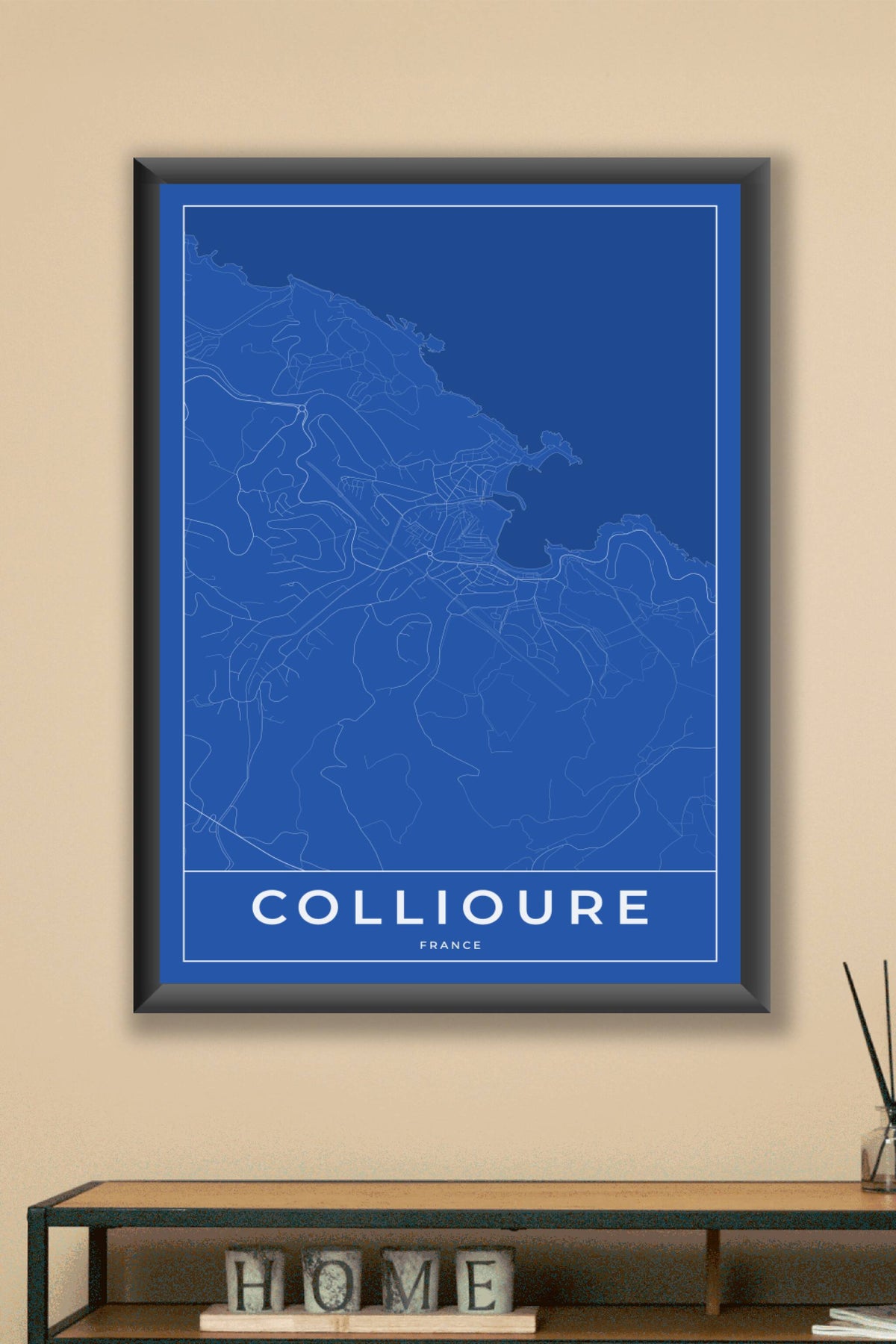 Carte de Collioure bleue - Affiche personnalisée