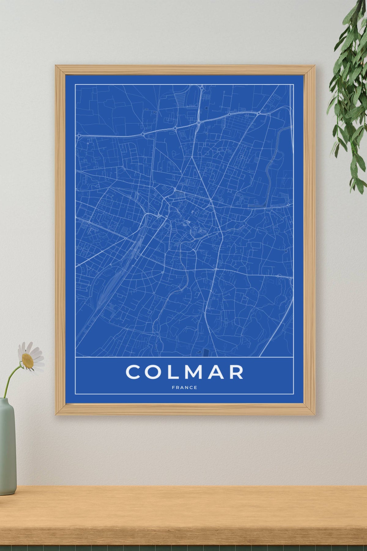 Carte de Colmar bleue - Affiche personnalisée