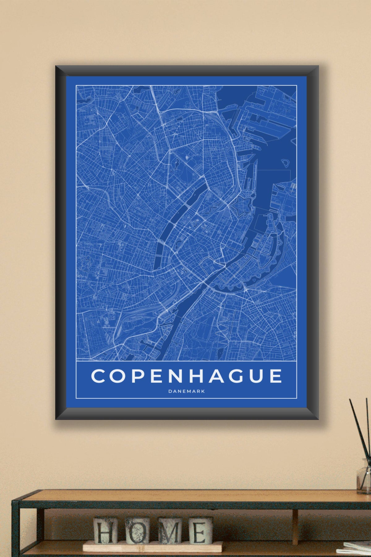 Carte de Copenhague bleue - Affiche personnalisée