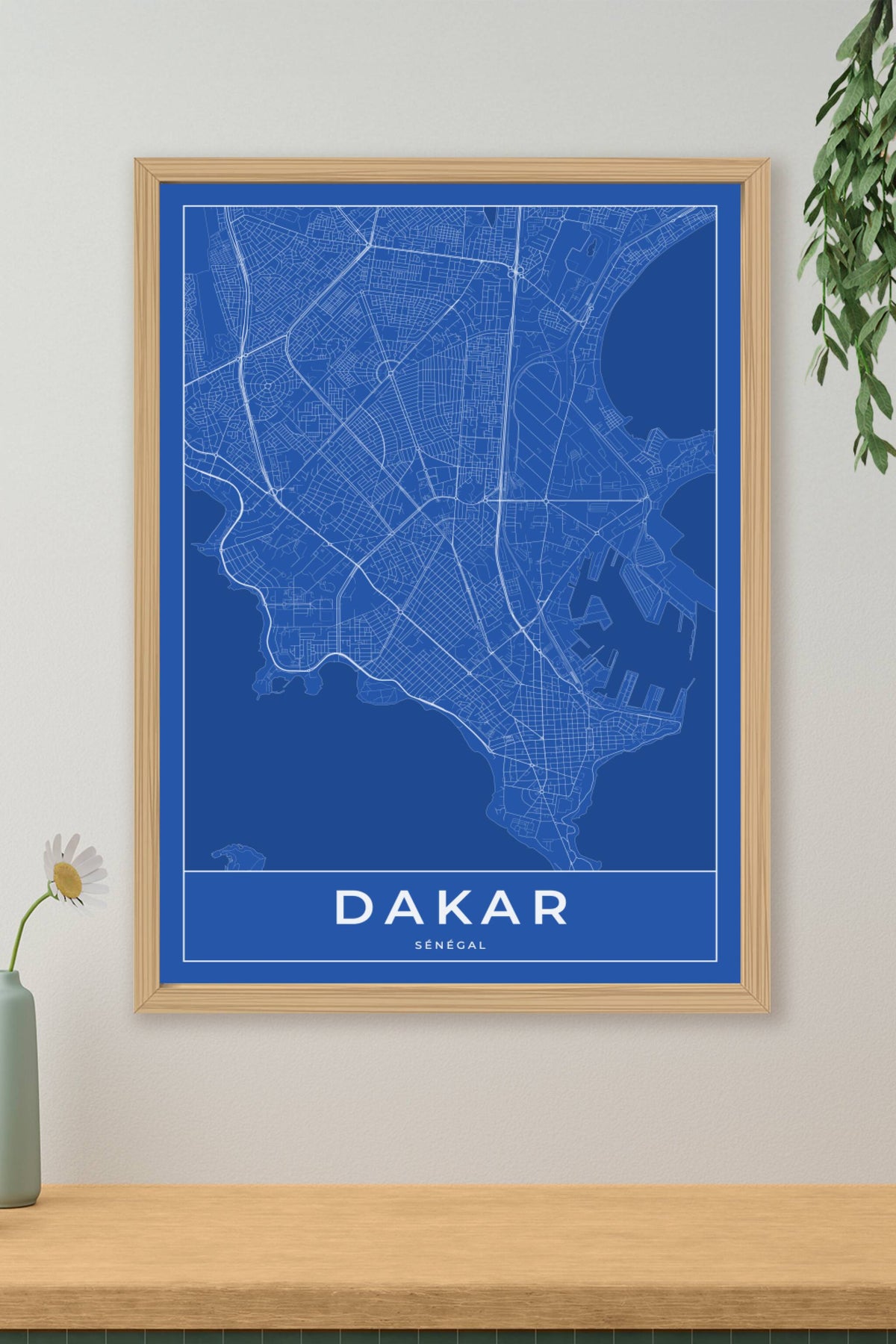 Carte de Dakar bleue - Affiche personnalisée