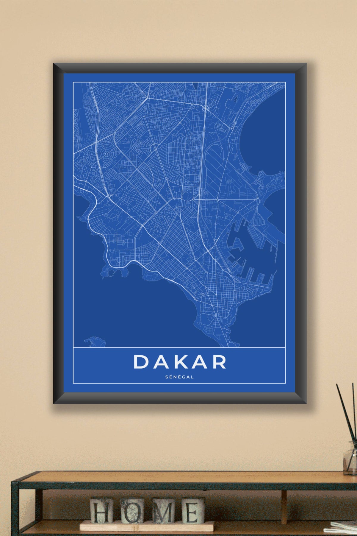 Carte de Dakar bleue - Affiche personnalisée