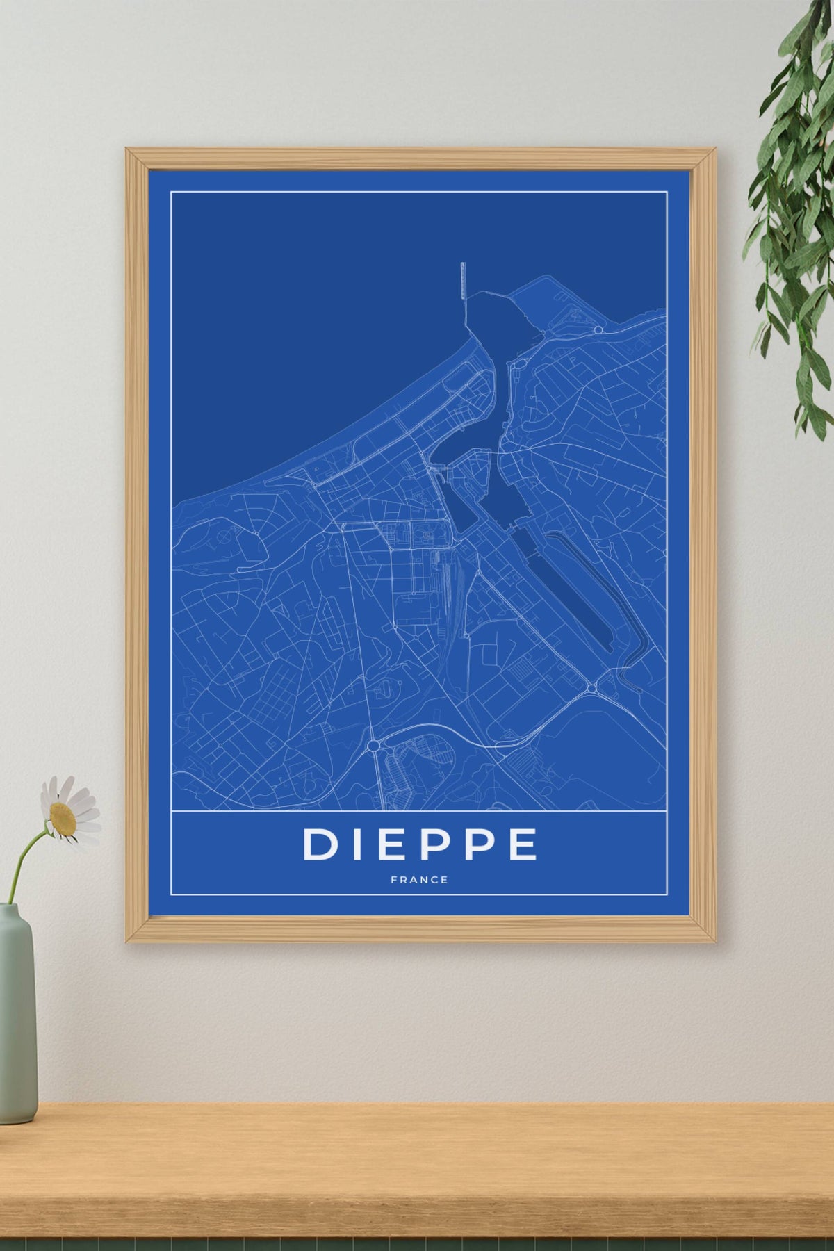 Carte de Dieppe bleue - Affiche personnalisée
