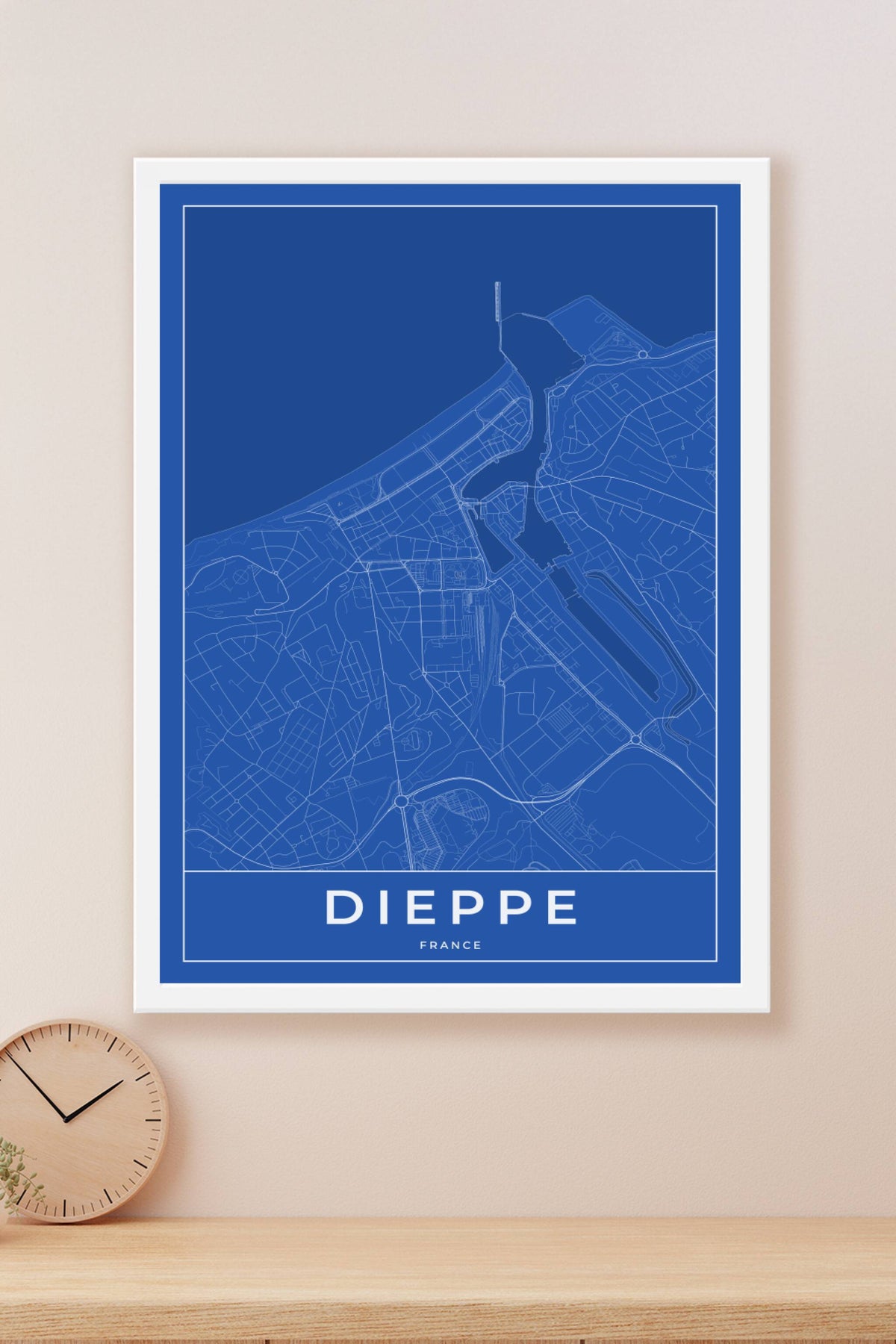 Carte de Dieppe bleue - Affiche personnalisée
