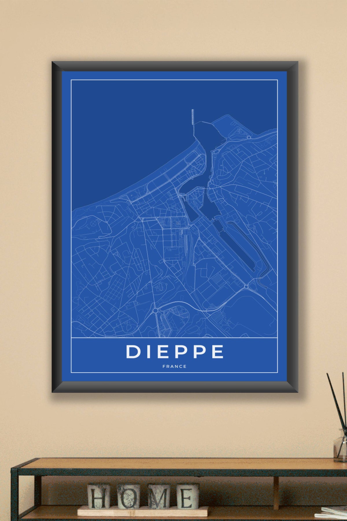 Carte de Dieppe bleue - Affiche personnalisée