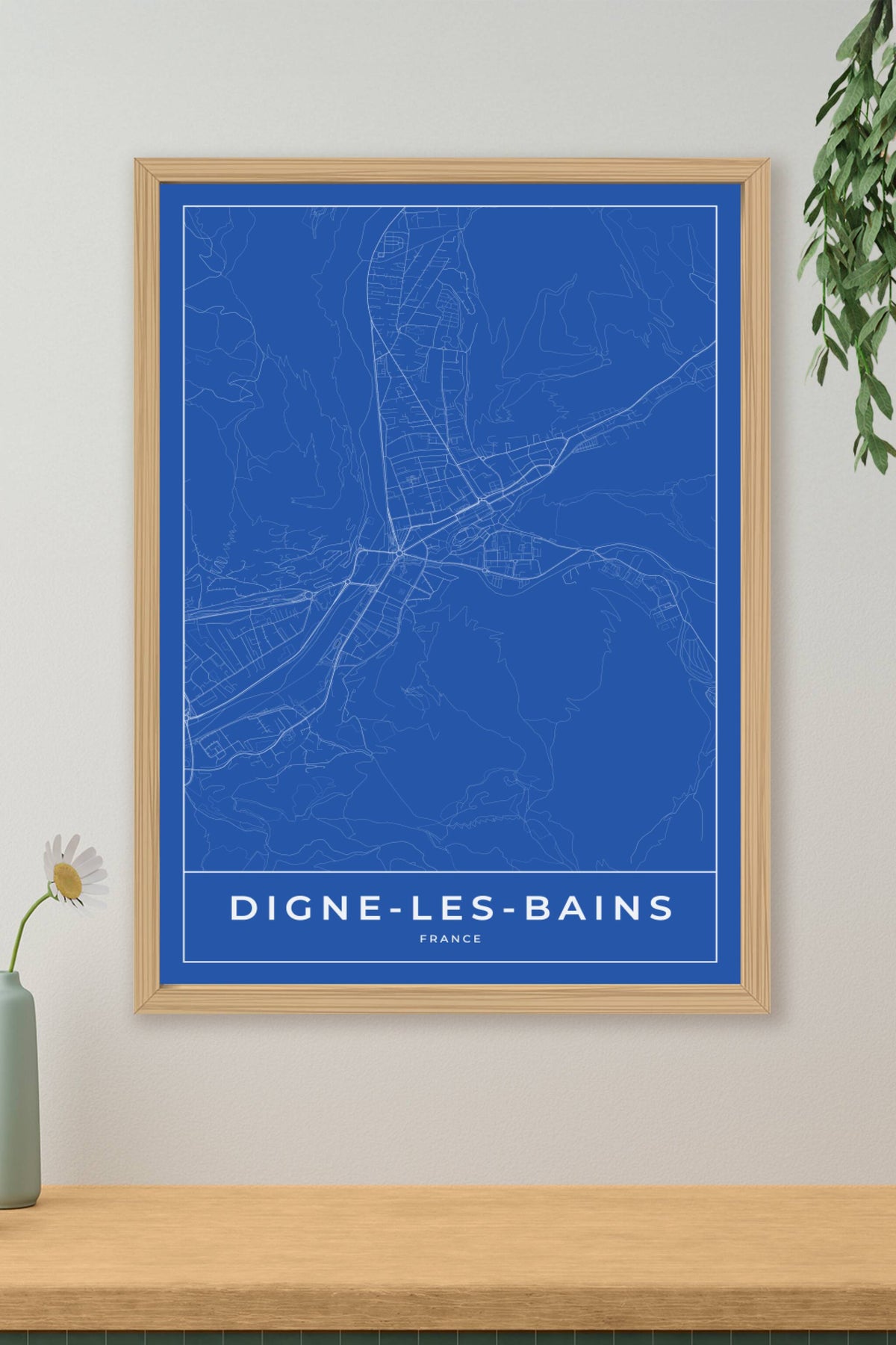 Carte de Digne-les-Bains bleue - Affiche personnalisée
