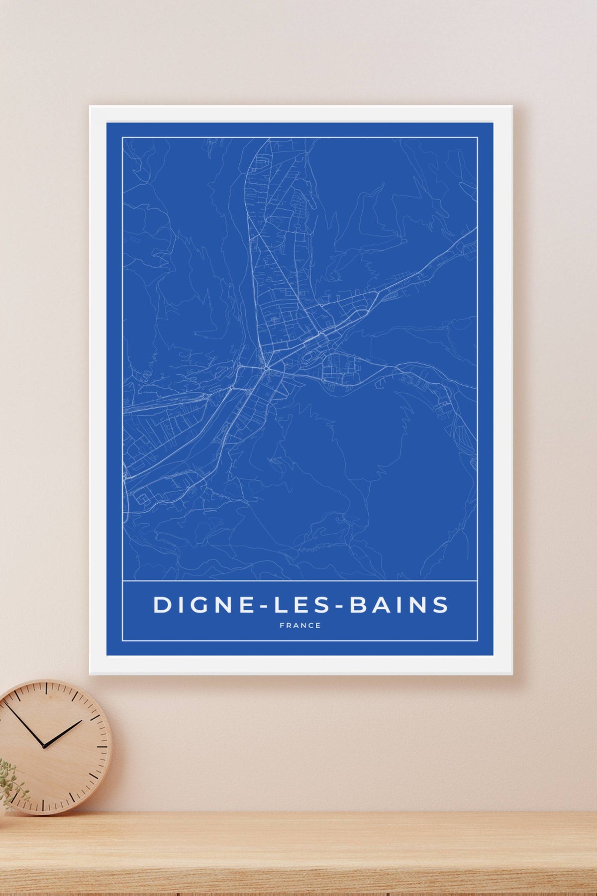 Carte de Digne-les-Bains bleue - Affiche personnalisée