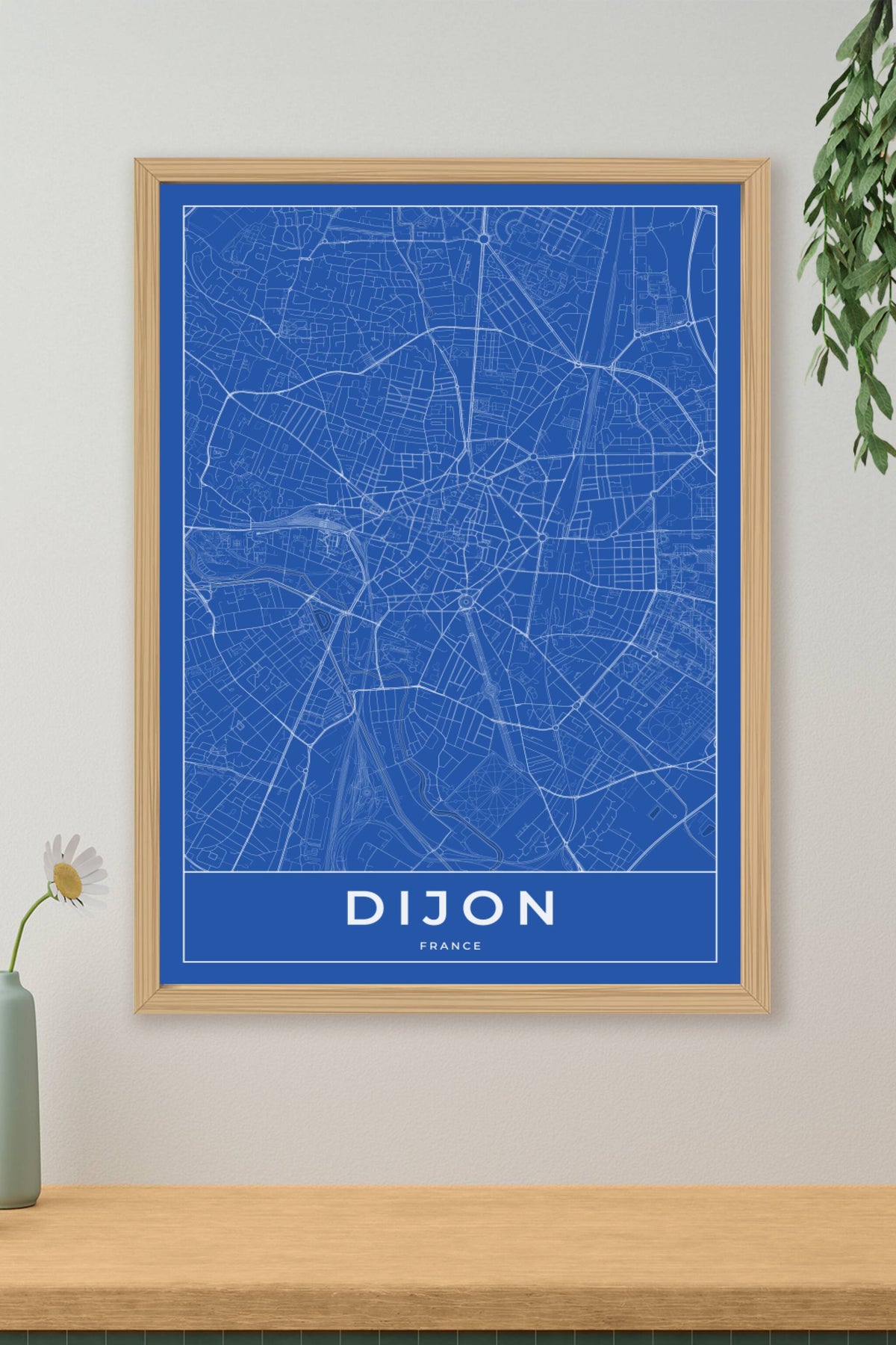 Carte de Dijon bleue - Affiche personnalisée