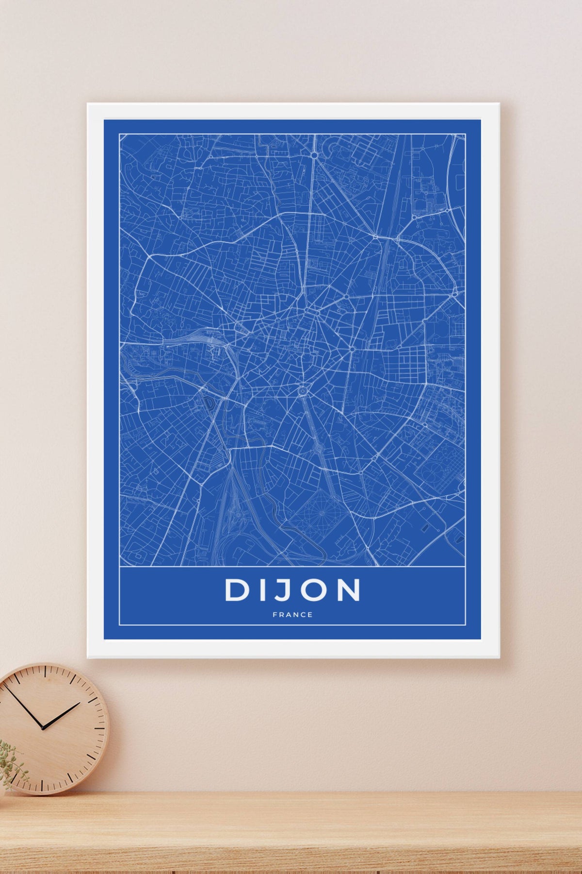 Carte de Dijon bleue - Affiche personnalisée
