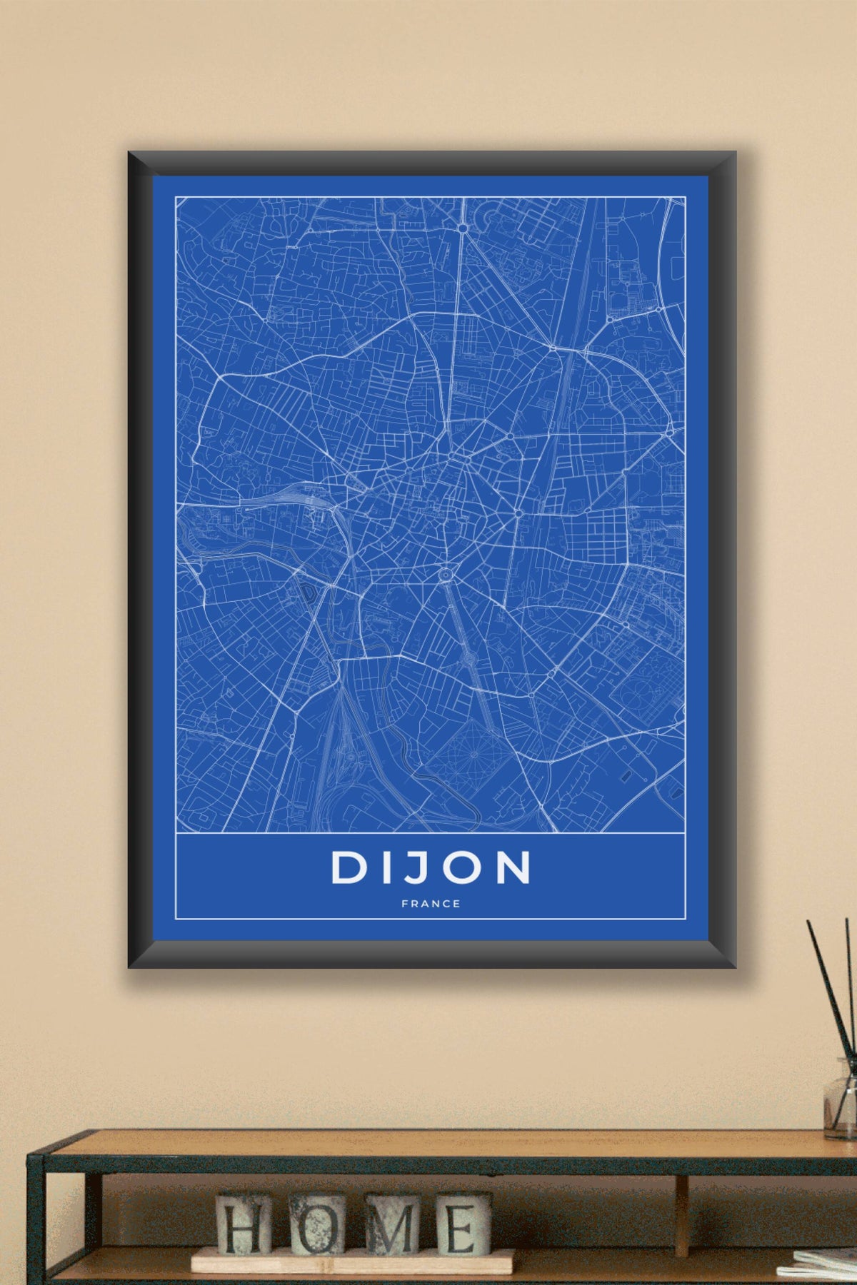 Carte de Dijon bleue - Affiche personnalisée