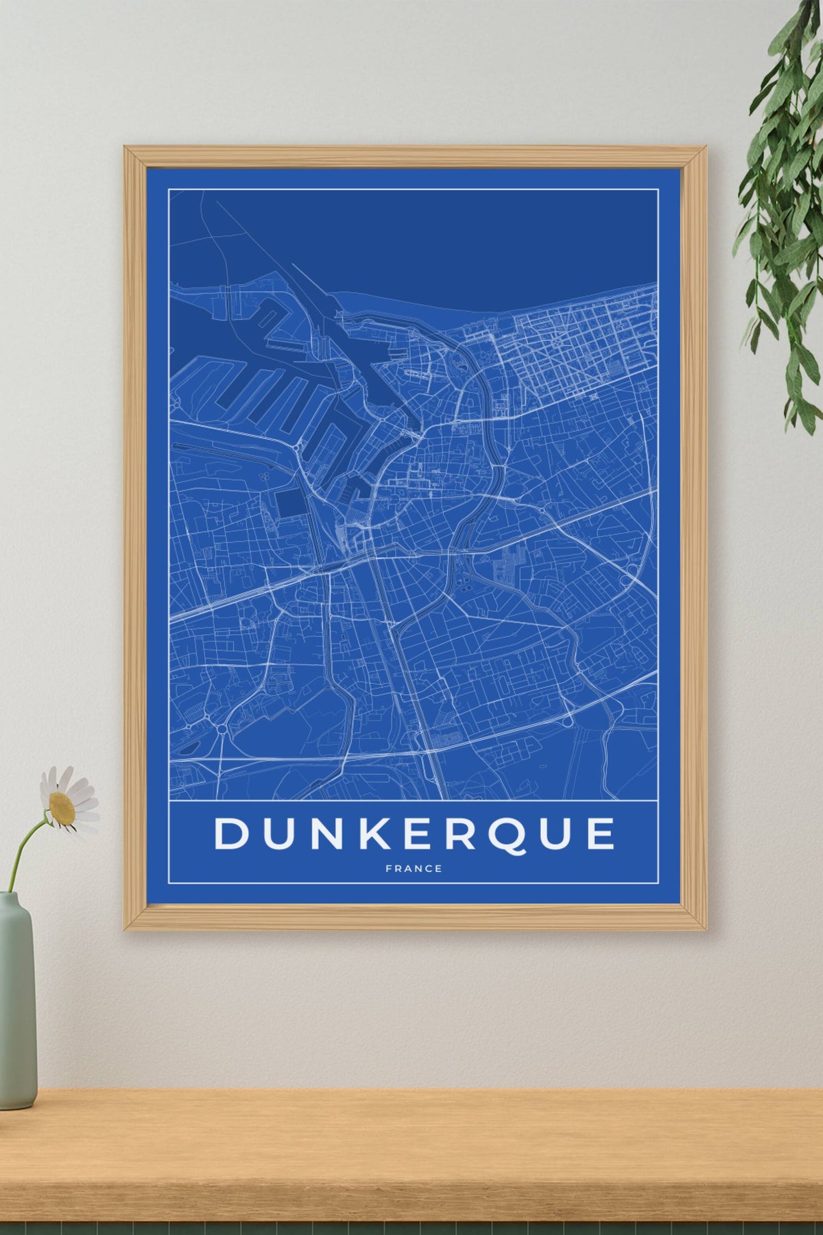 Carte de Dunkerque bleue - Affiche personnalisée