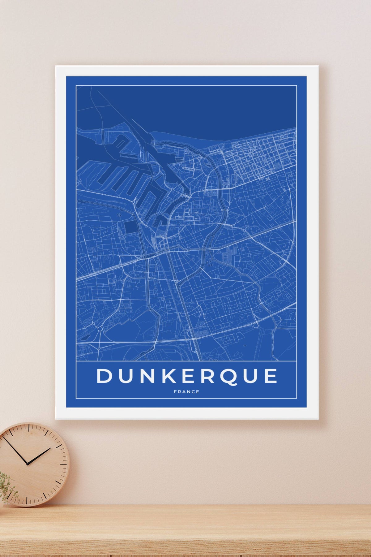 Carte de Dunkerque bleue - Affiche personnalisée