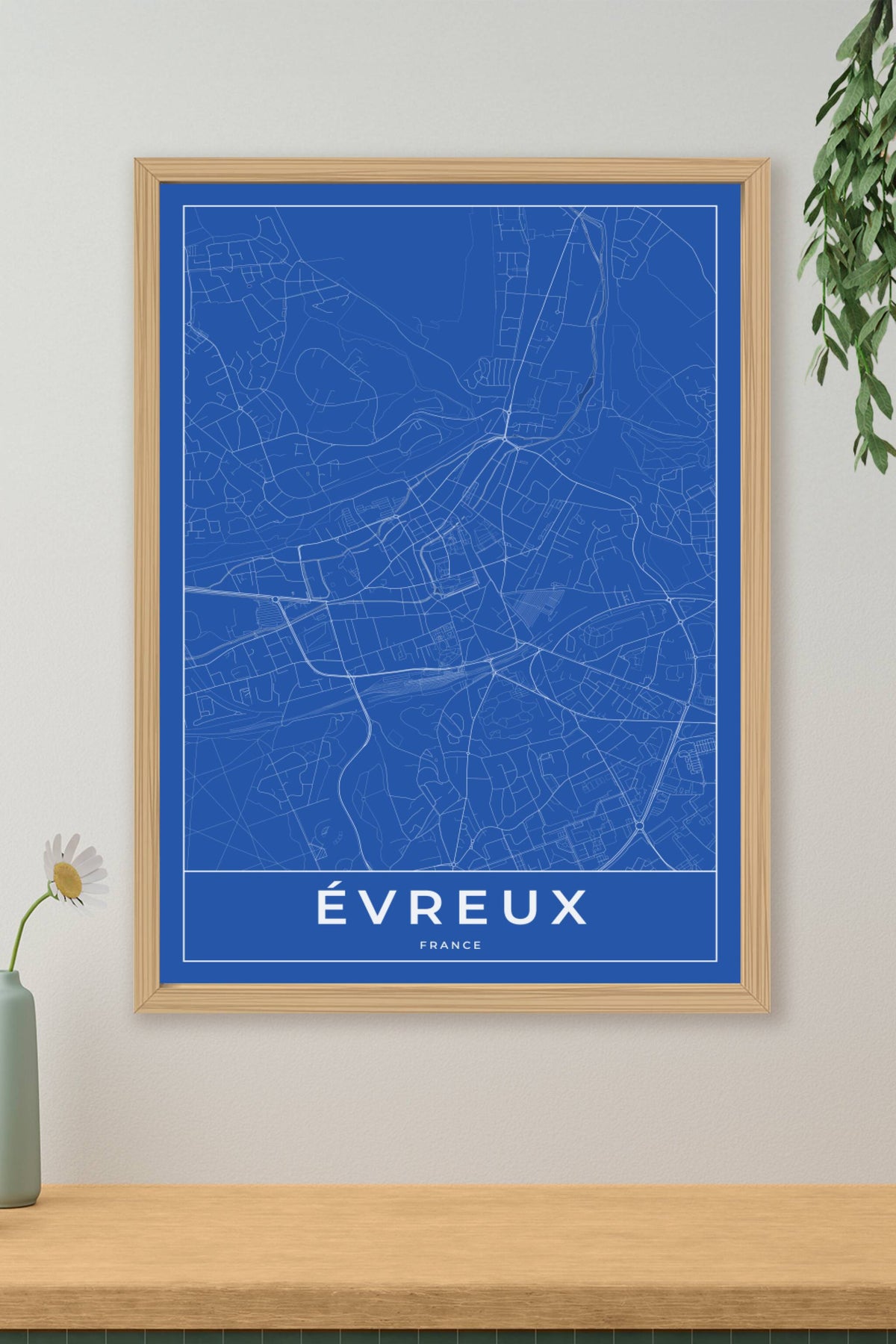 Carte d'Évreux bleue - Affiche personnalisée