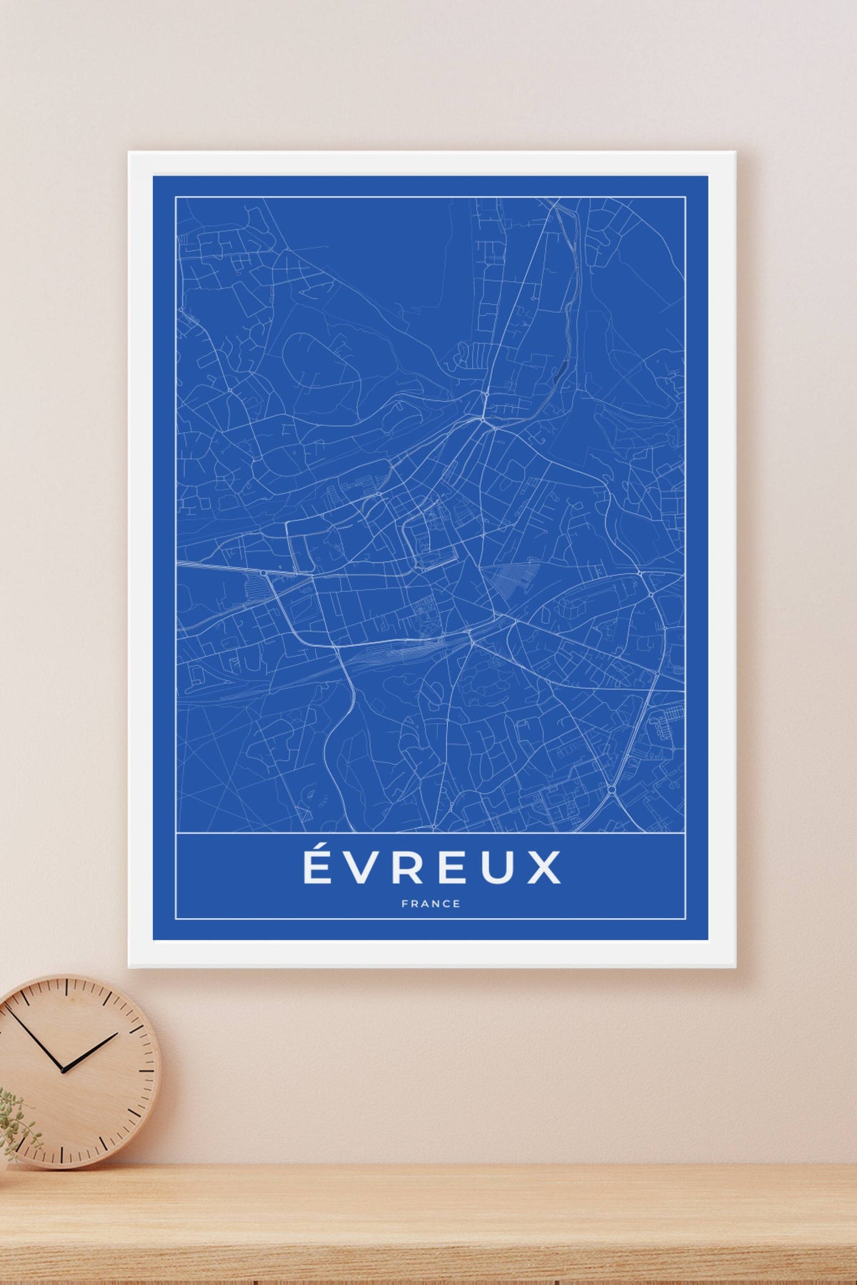 Carte d'Évreux bleue - Affiche personnalisée