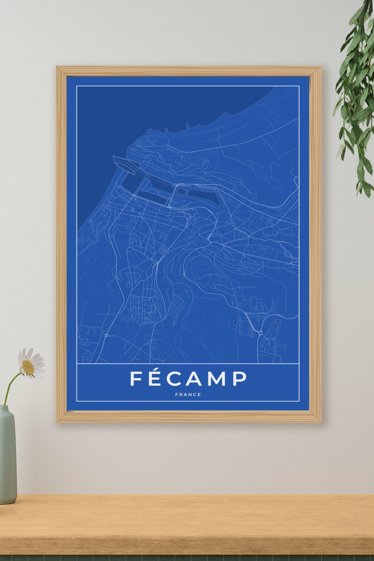 Carte de Fécamp bleue - Affiche personnalisée