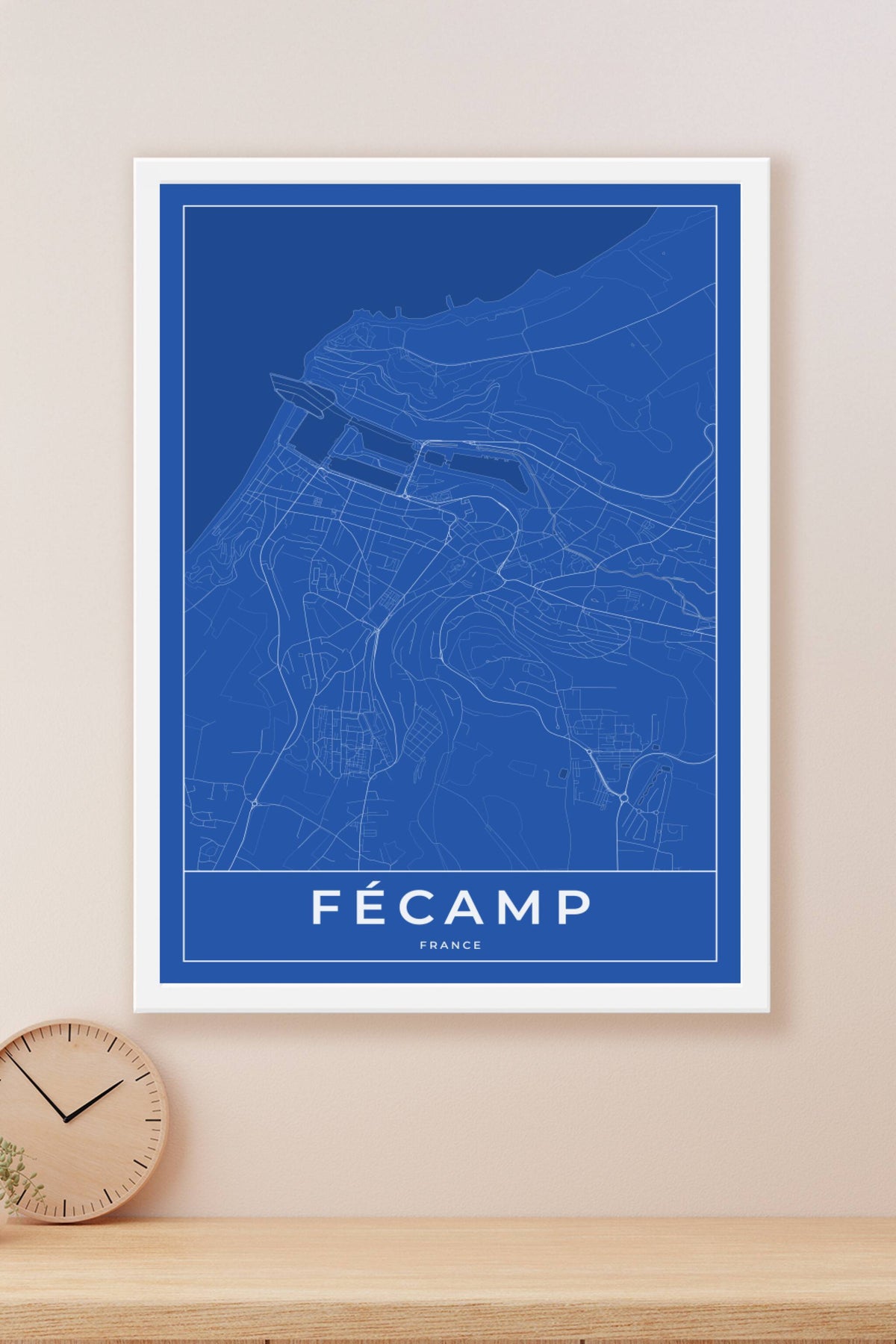 Carte de Fécamp bleue - Affiche personnalisée