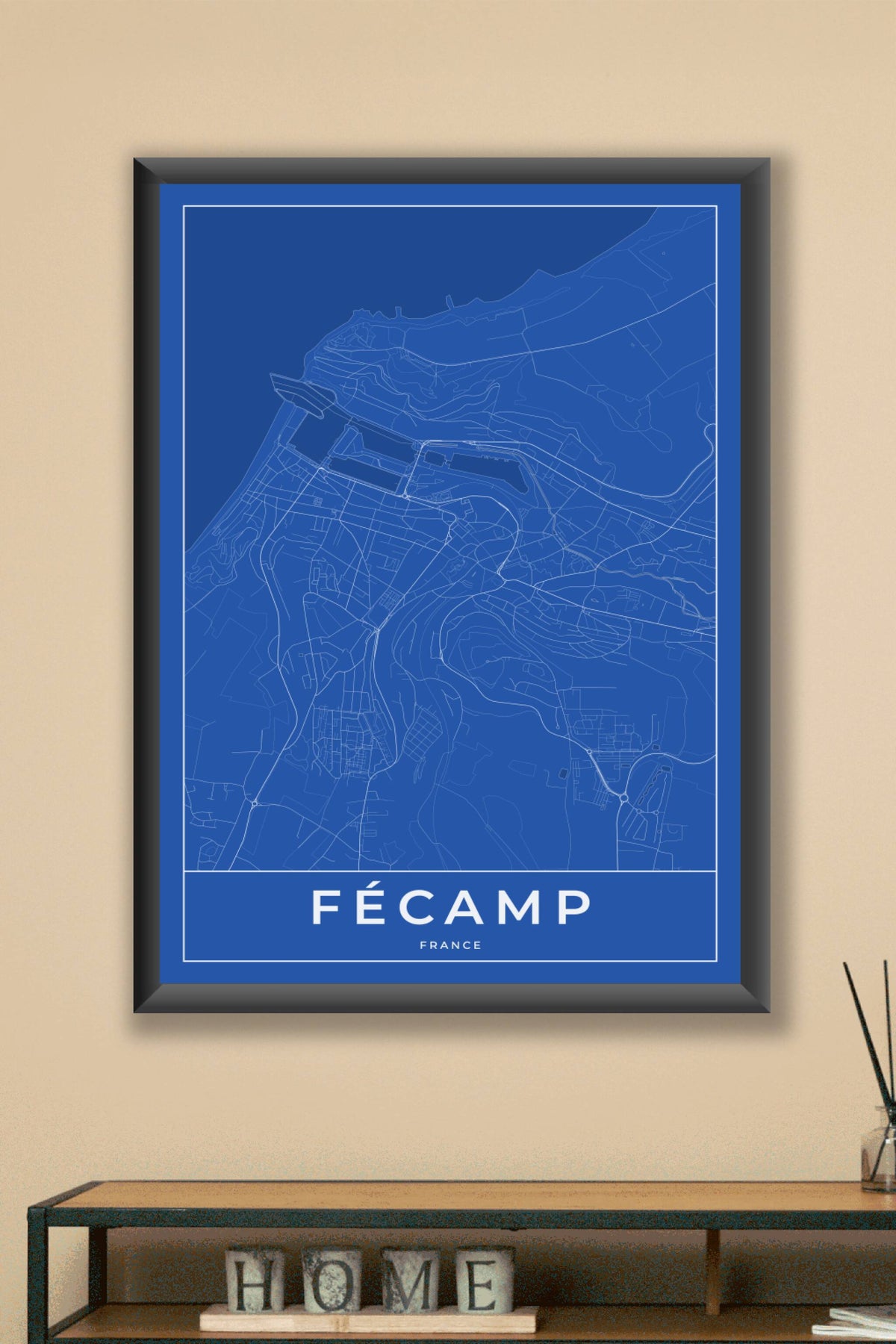 Carte de Fécamp bleue - Affiche personnalisée