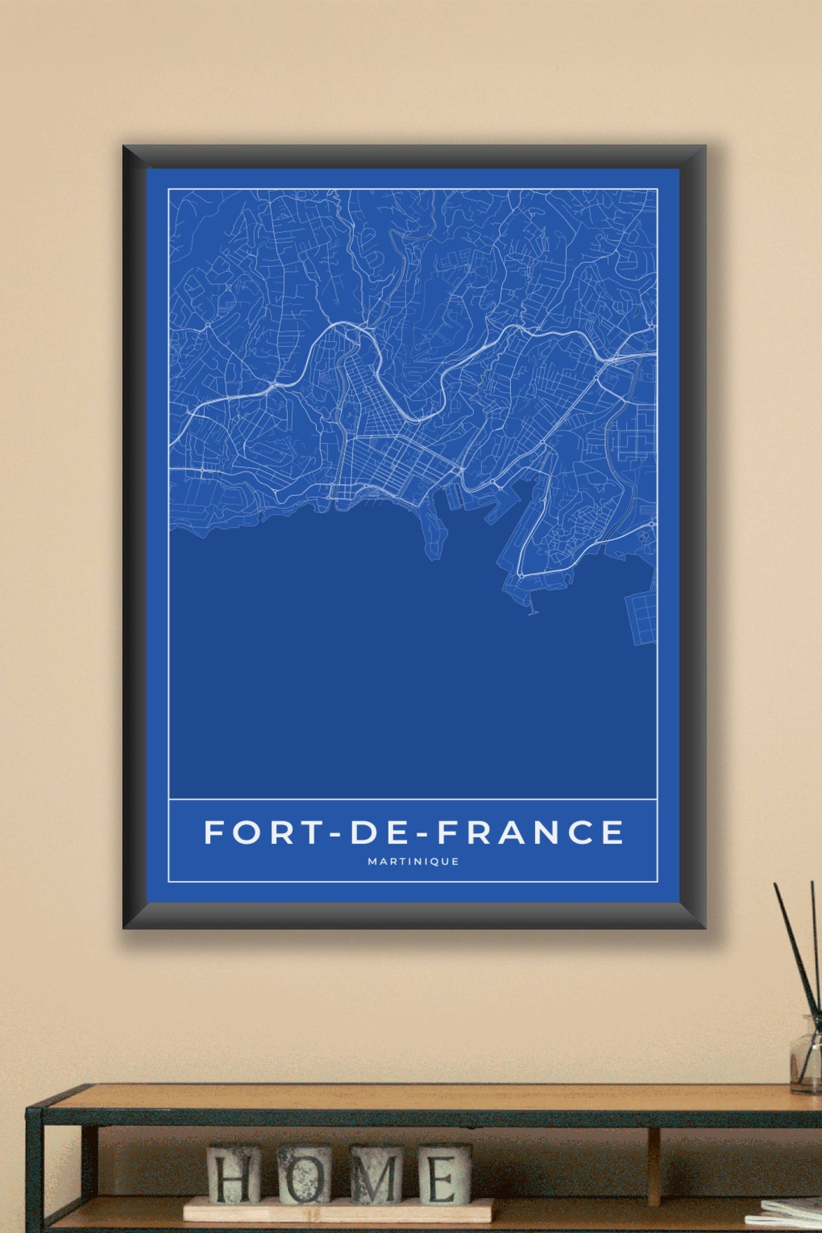 Carte de Fort-de-France bleue - Affiche personnalisée