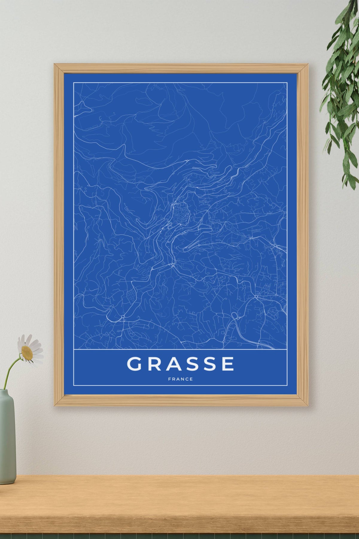 Carte de Grasse bleue - Affiche personnalisée