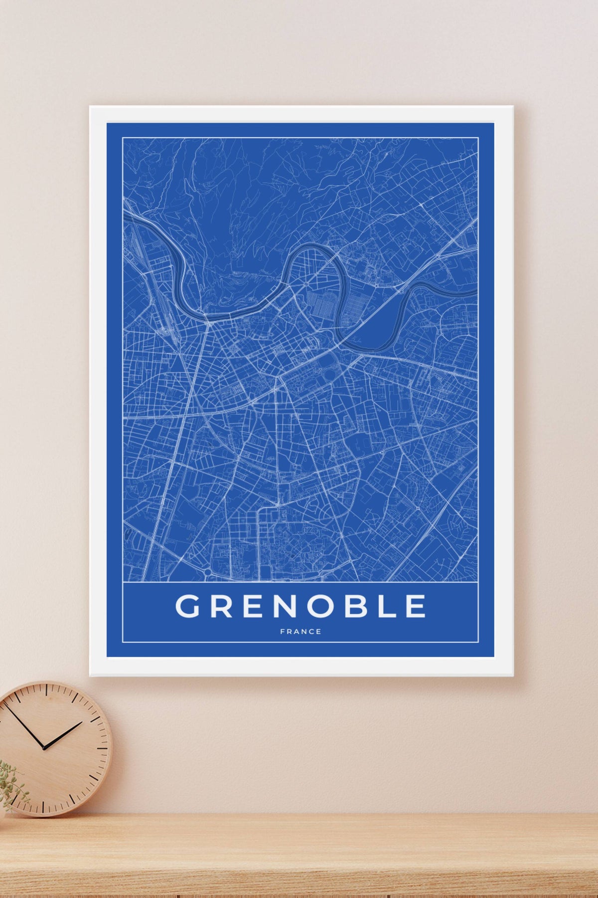 Carte de Grenoble bleue - Affiche personnalisée