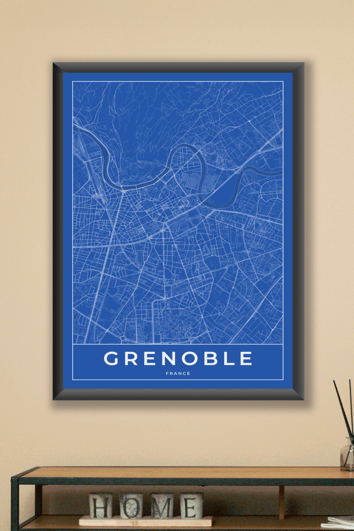 Carte de Grenoble bleue - Affiche personnalisée