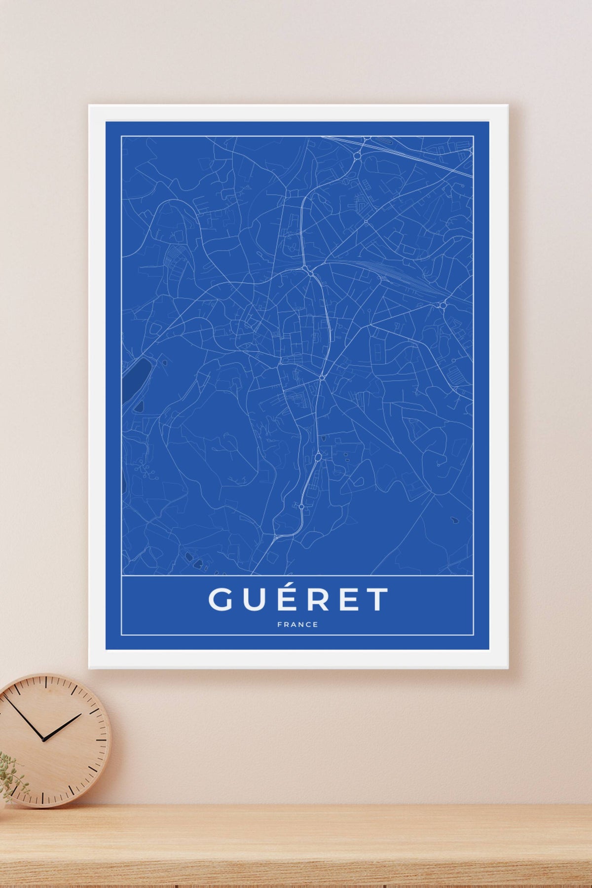 Carte de Guéret bleue - Affiche personnalisée