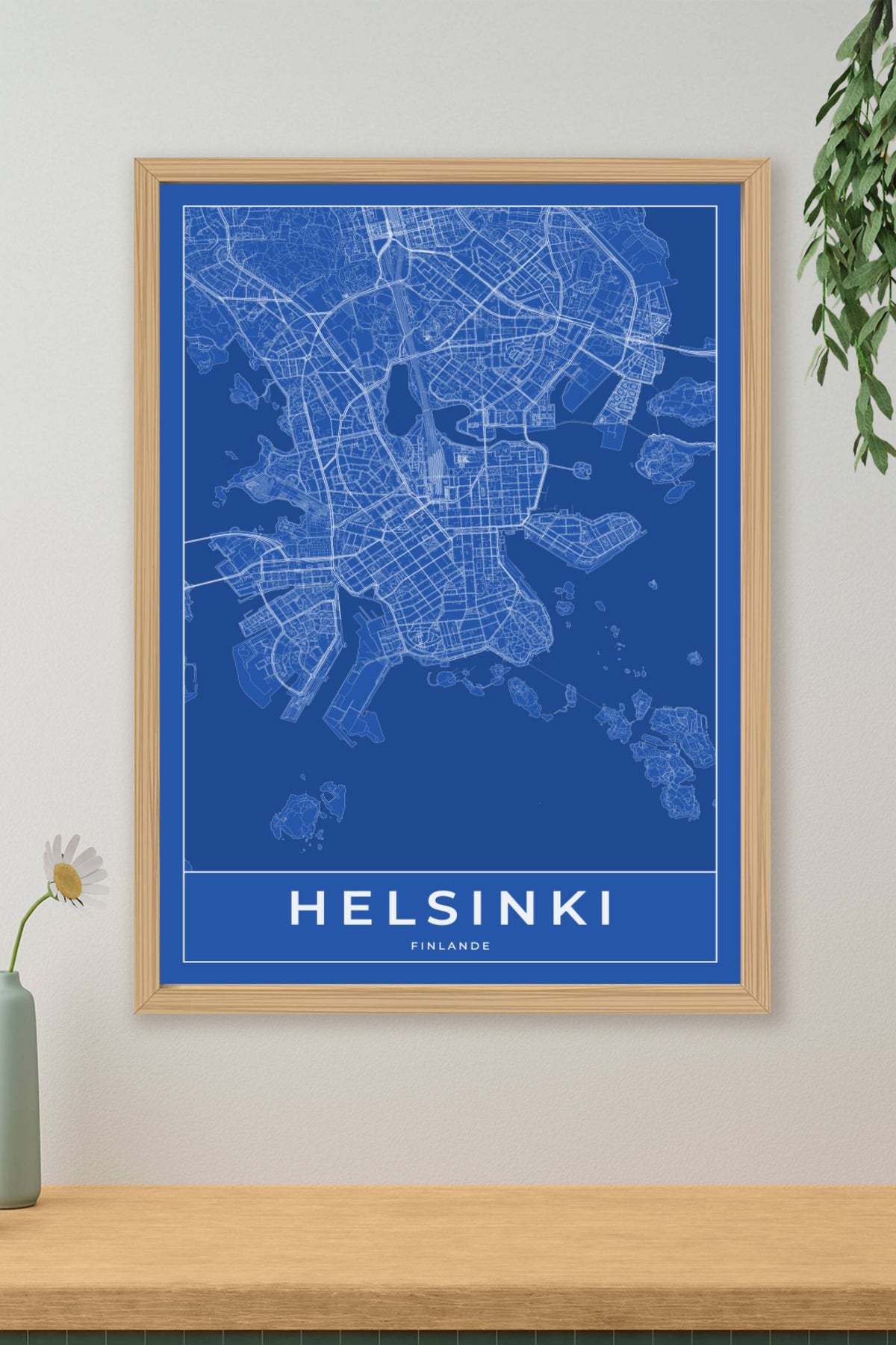 Carte d'Helsinki bleue - Affiche personnalisée