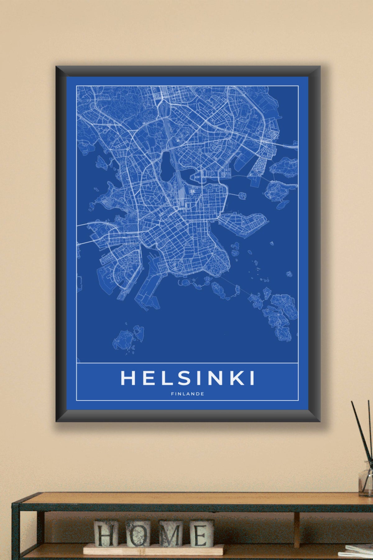 Carte d'Helsinki bleue - Affiche personnalisée