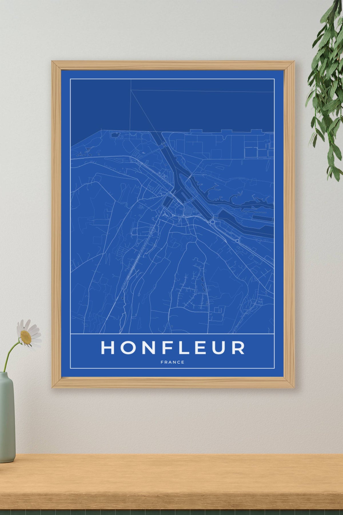 Carte d'Honfleur bleue - Affiche personnalisée