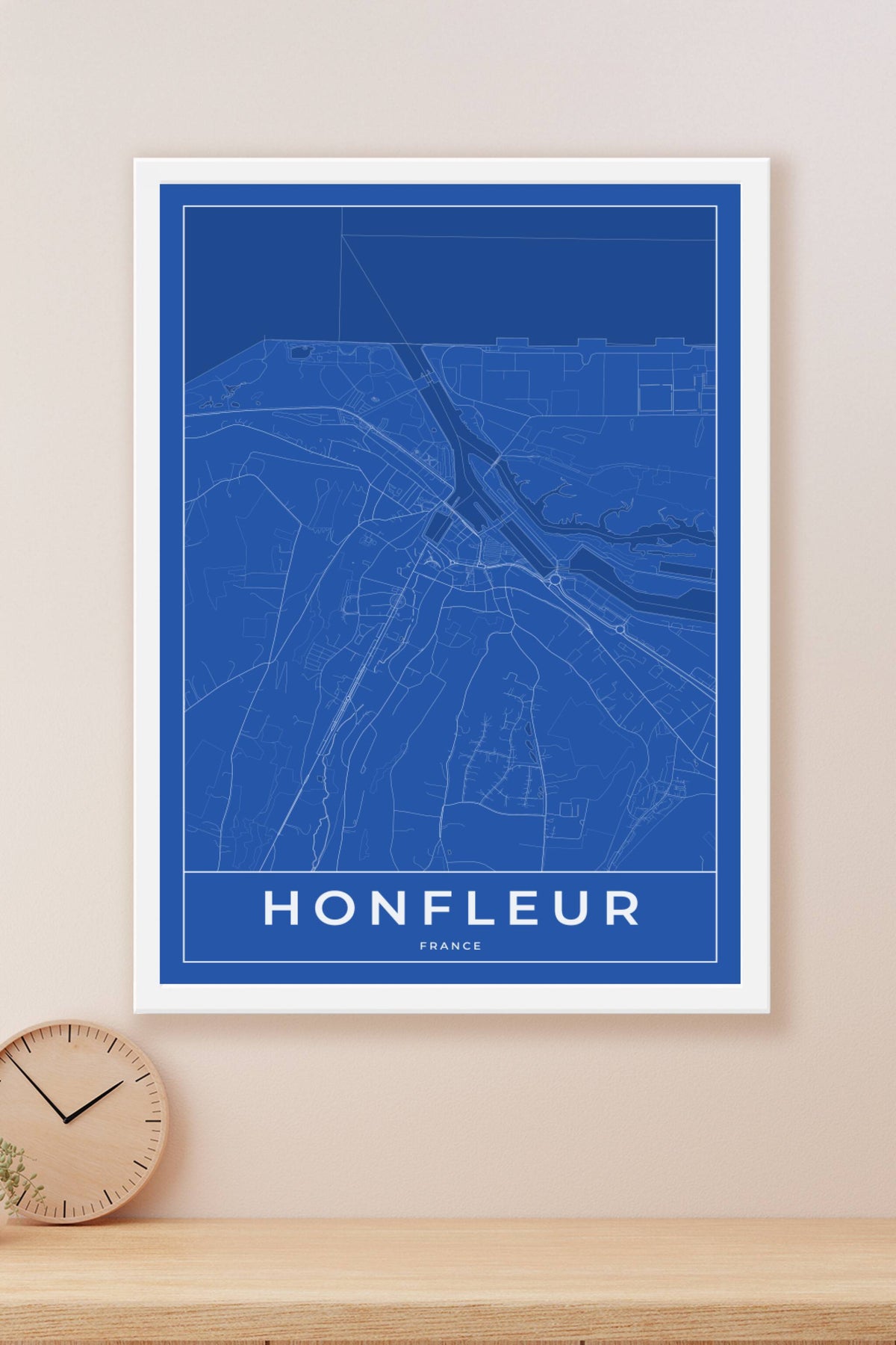Carte d'Honfleur bleue - Affiche personnalisée