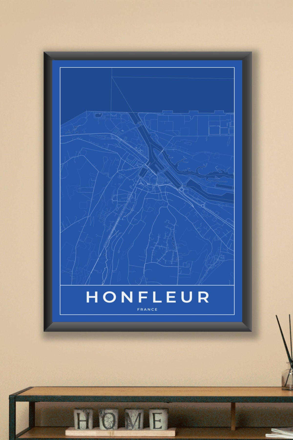 Carte d'Honfleur bleue - Affiche personnalisée