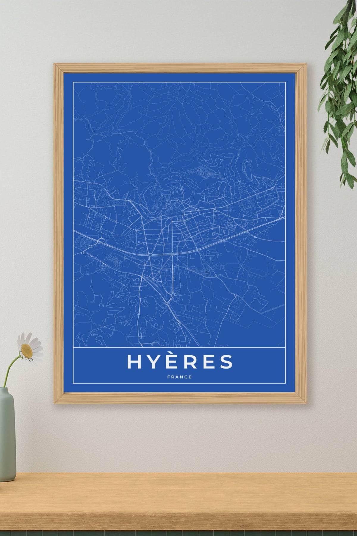 Carte d'Hyères bleue - Affiche personnalisée