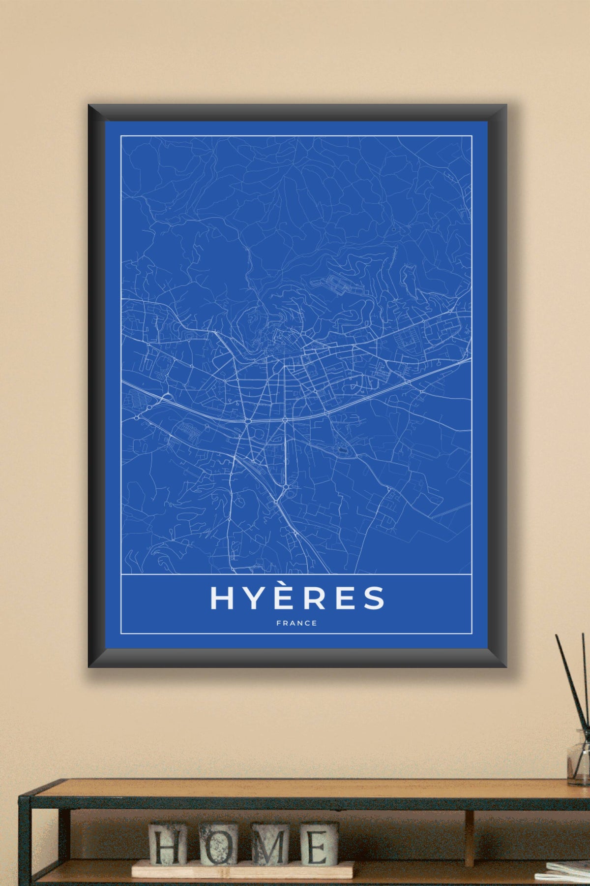 Carte d'Hyères bleue - Affiche personnalisée