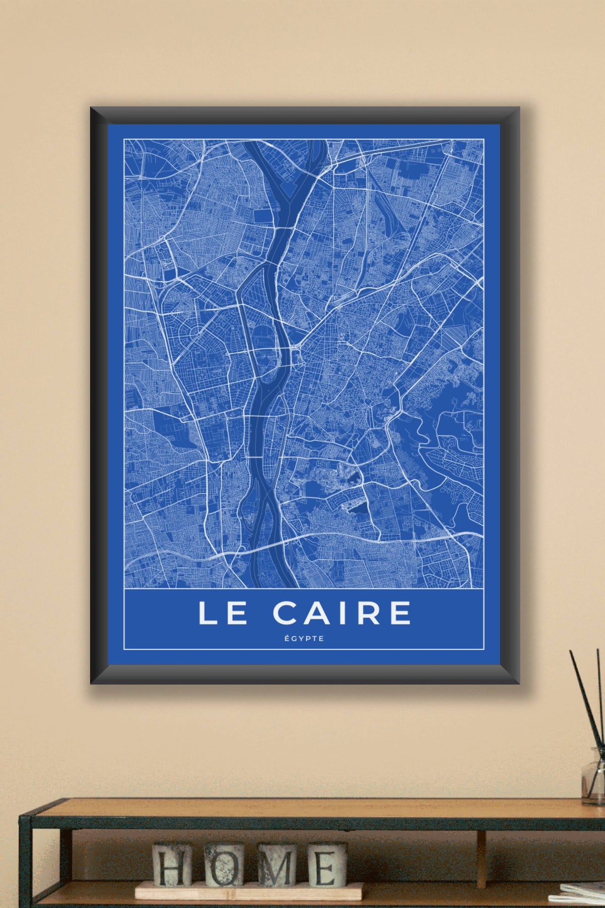 Carte du Caire bleue - Affiche personnalisée