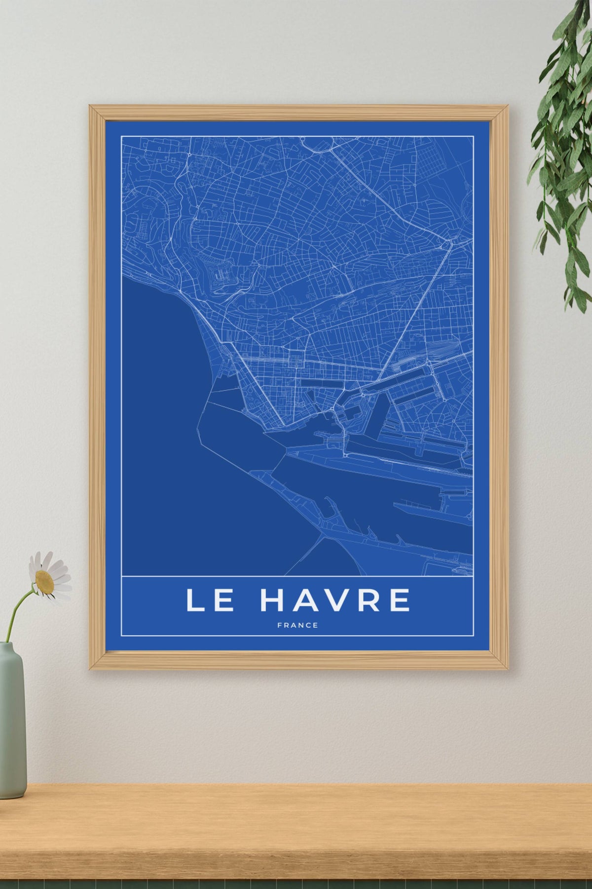 Carte du Le Havre bleue - Affiche personnalisée