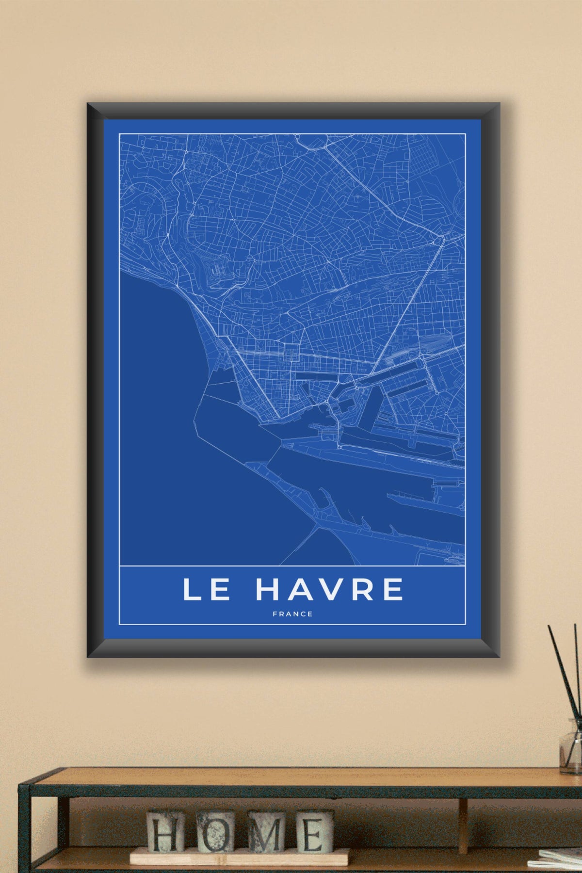 Carte du Le Havre bleue - Affiche personnalisée