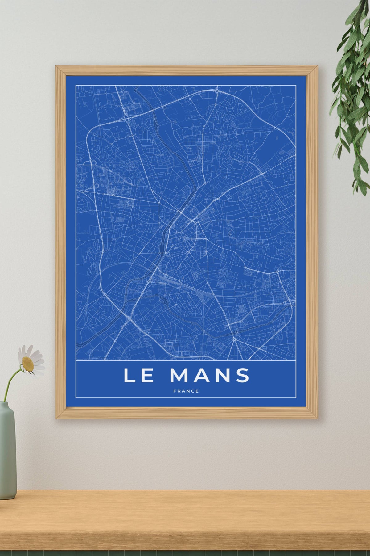 Carte du Mans bleue - Affiche personnalisée