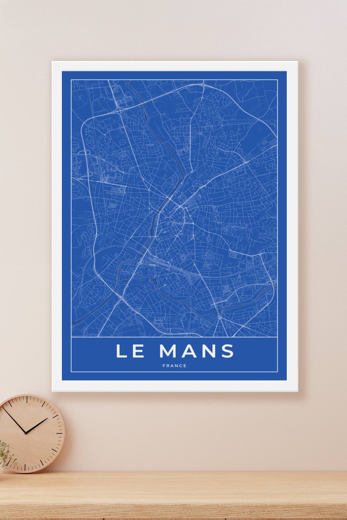 Carte du Mans bleue - Affiche personnalisée