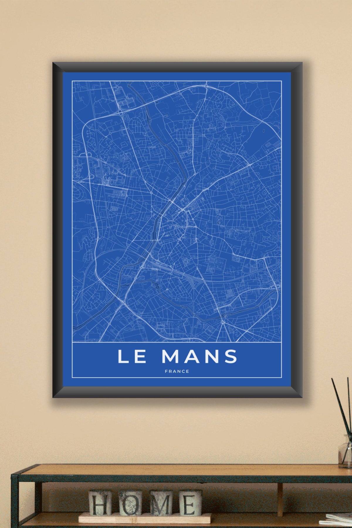 Carte du Mans bleue - Affiche personnalisée