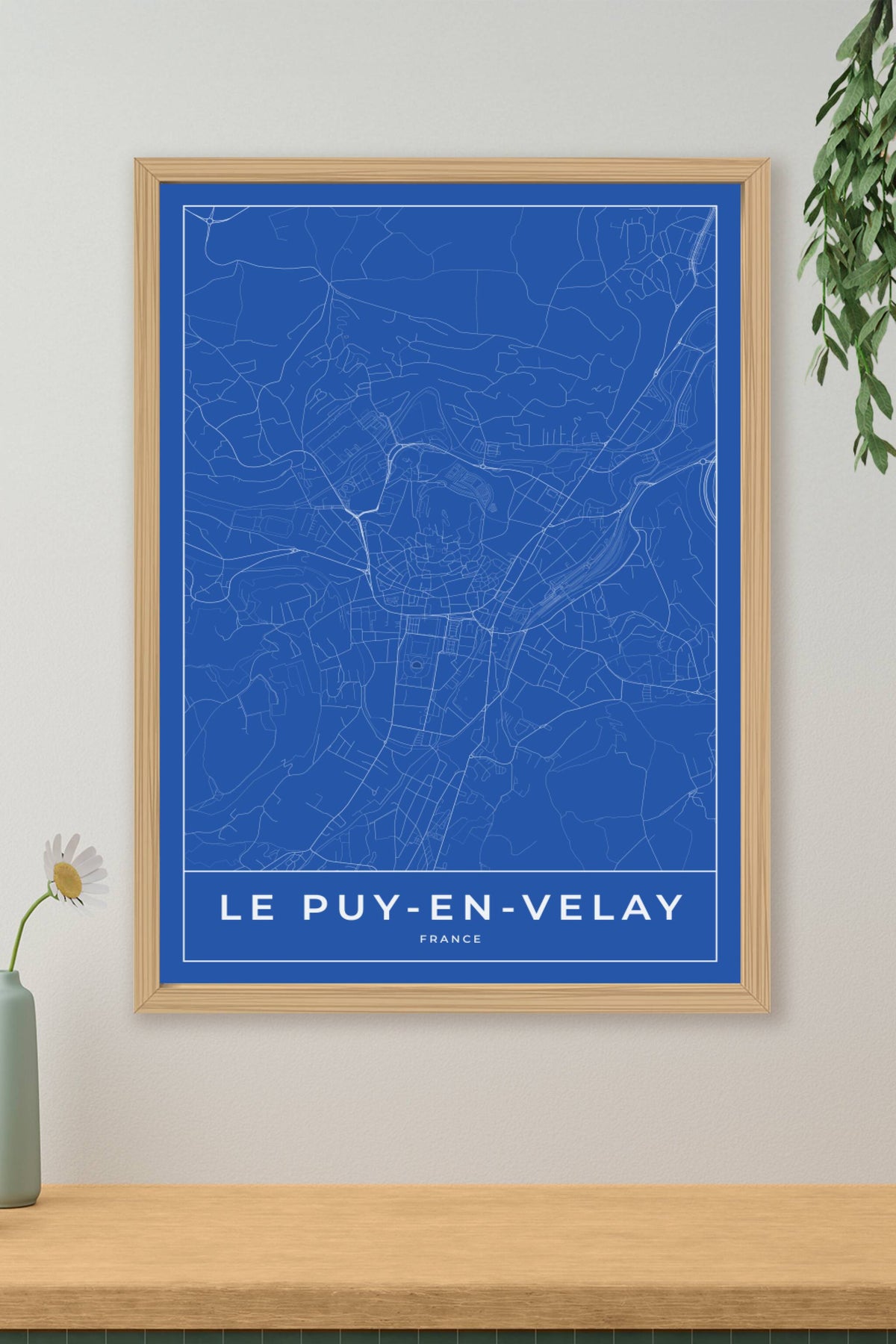 Carte du Puy-en-Velay bleue - Affiche personnalisée