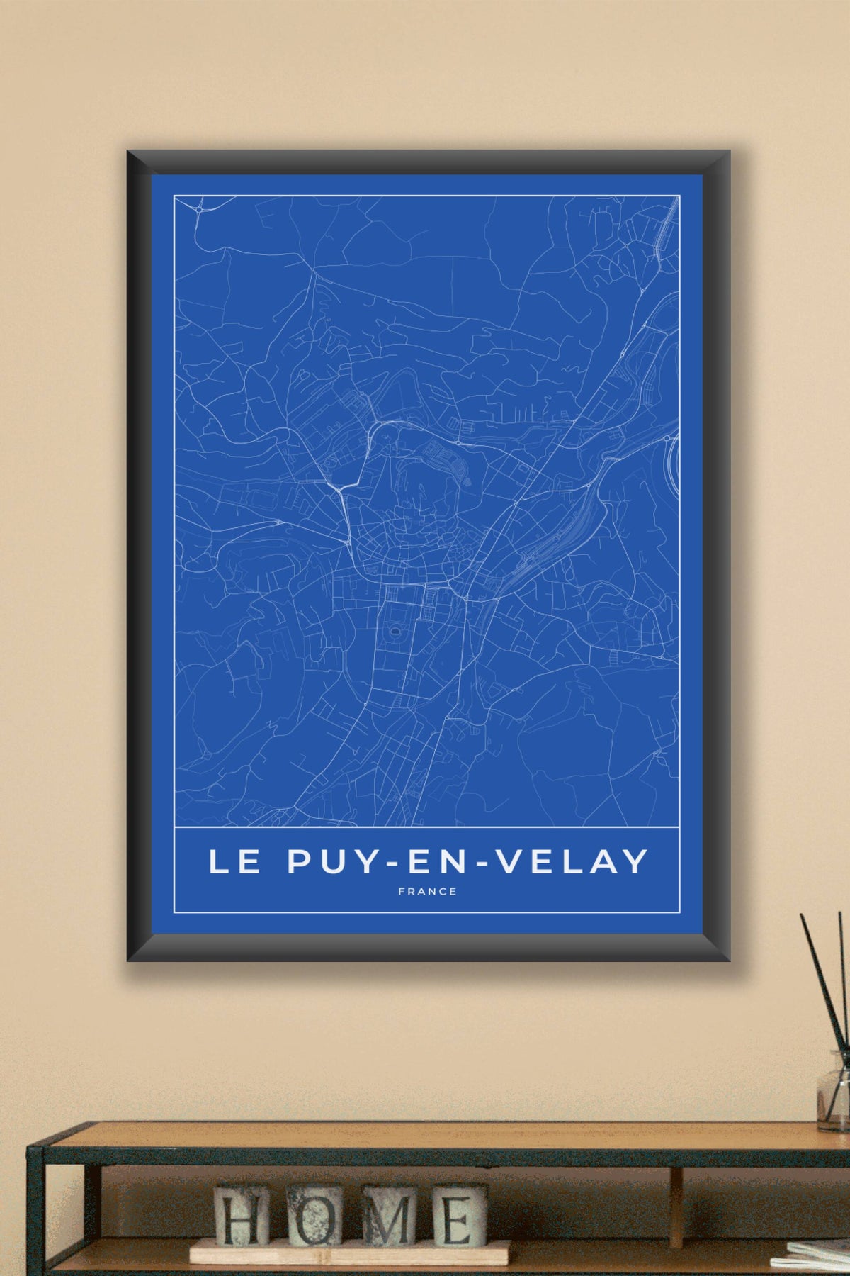 Carte du Puy-en-Velay bleue - Affiche personnalisée