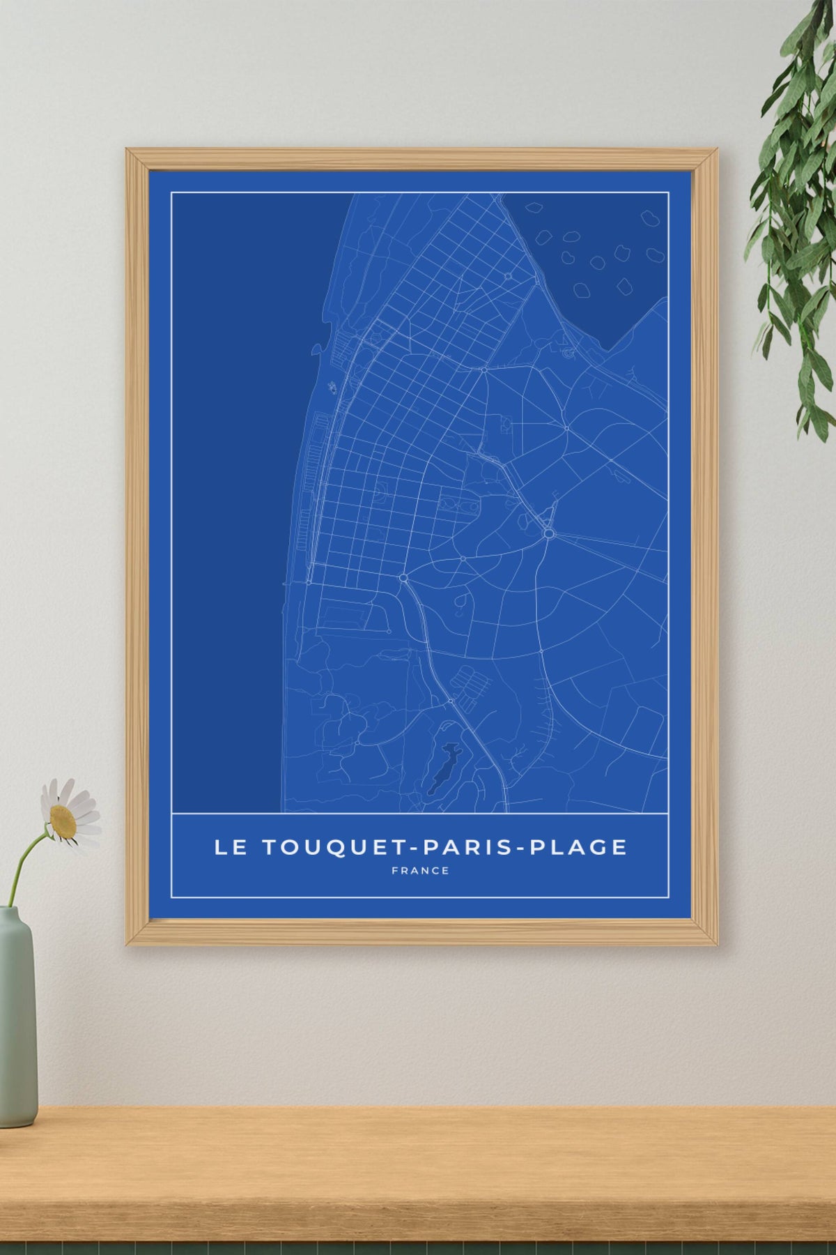 Carte du Touquet-Paris-Plage bleue - Affiche personnalisée