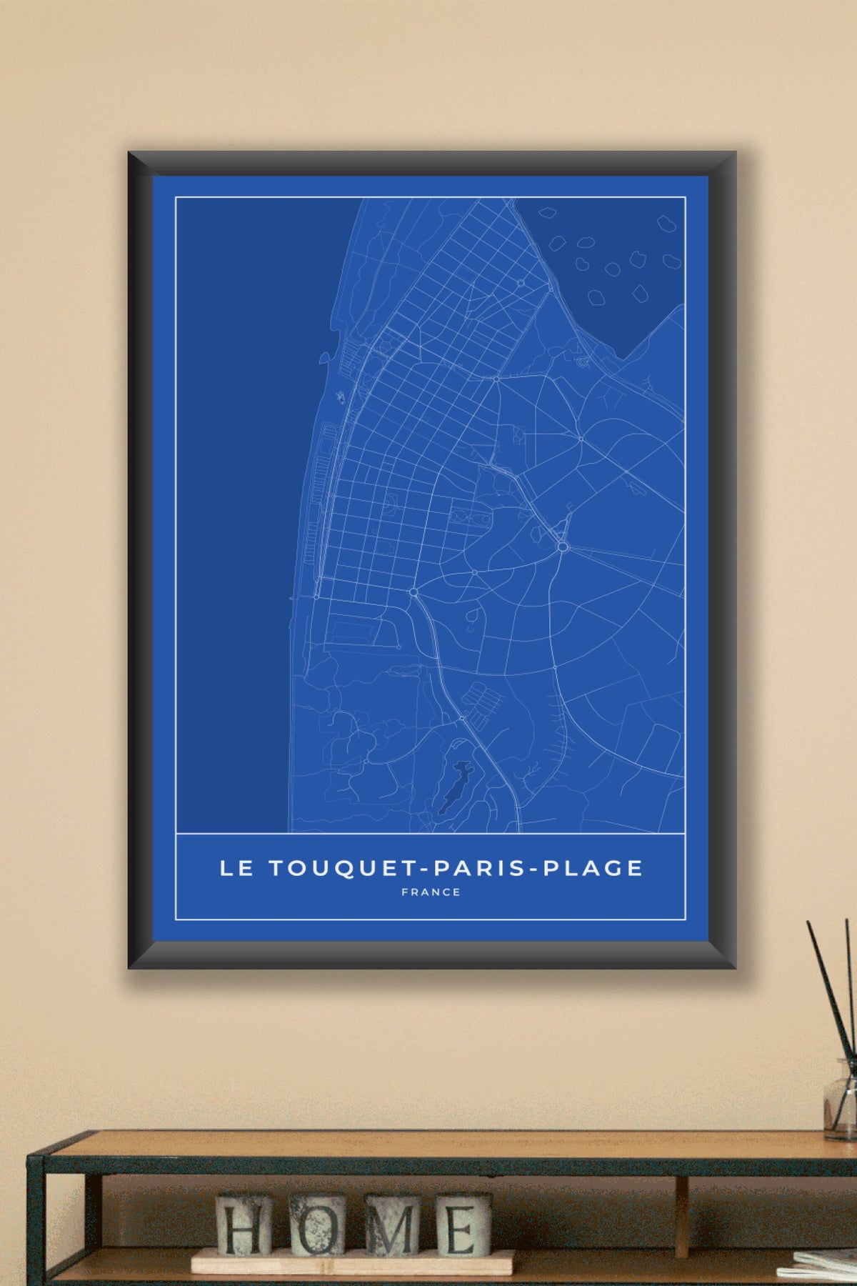 Carte du Touquet-Paris-Plage bleue - Affiche personnalisée