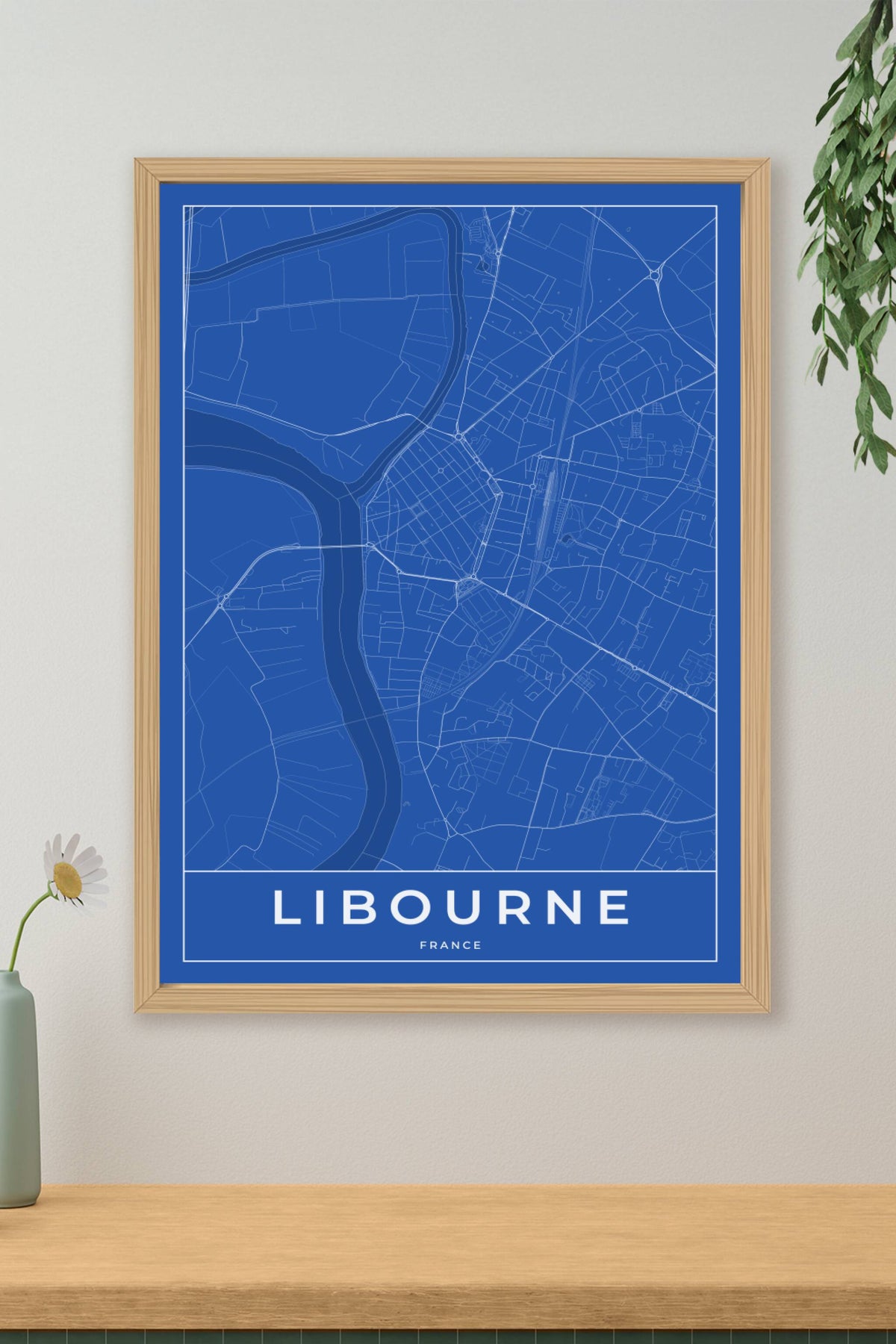 Carte de Libourne bleue - Affiche personnalisée