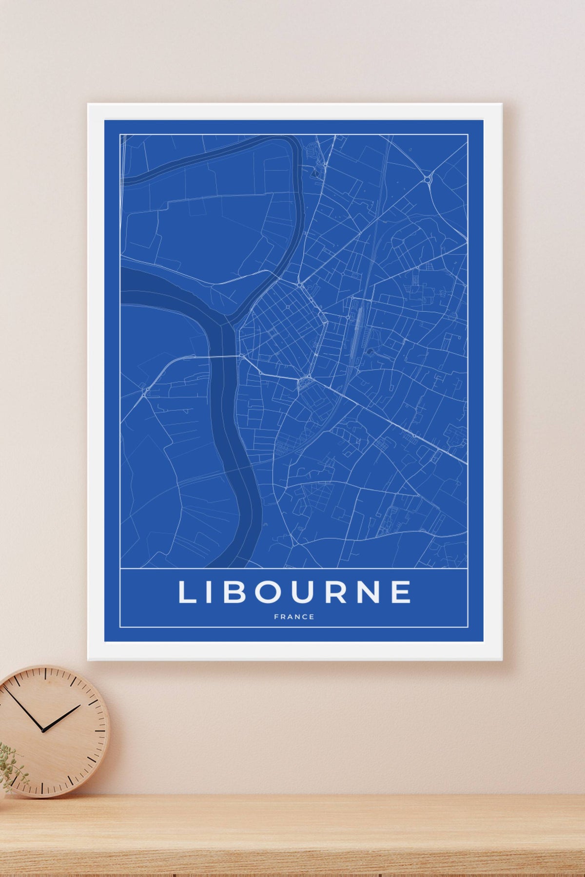 Carte de Libourne bleue - Affiche personnalisée