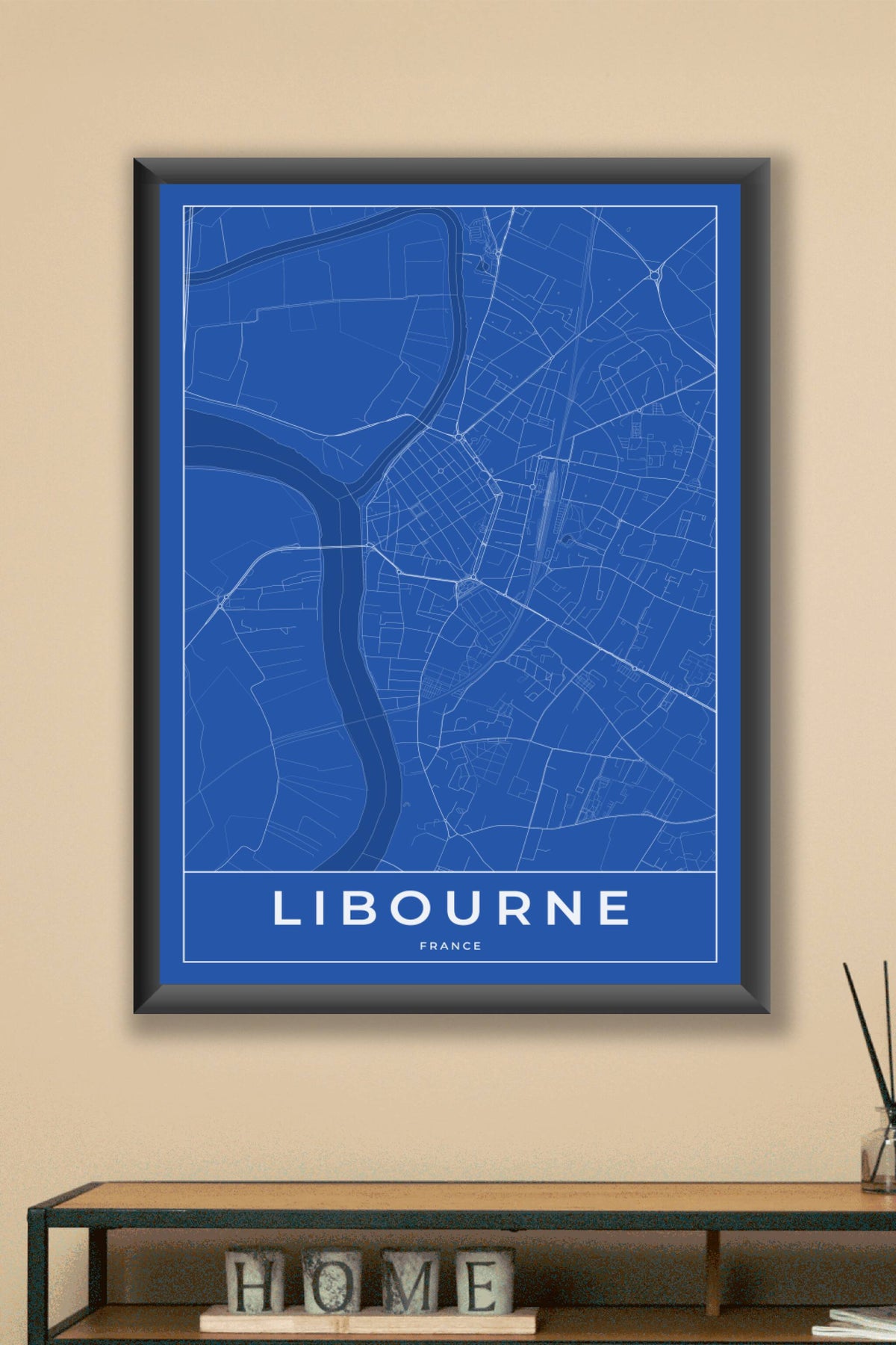 Carte de Libourne bleue - Affiche personnalisée