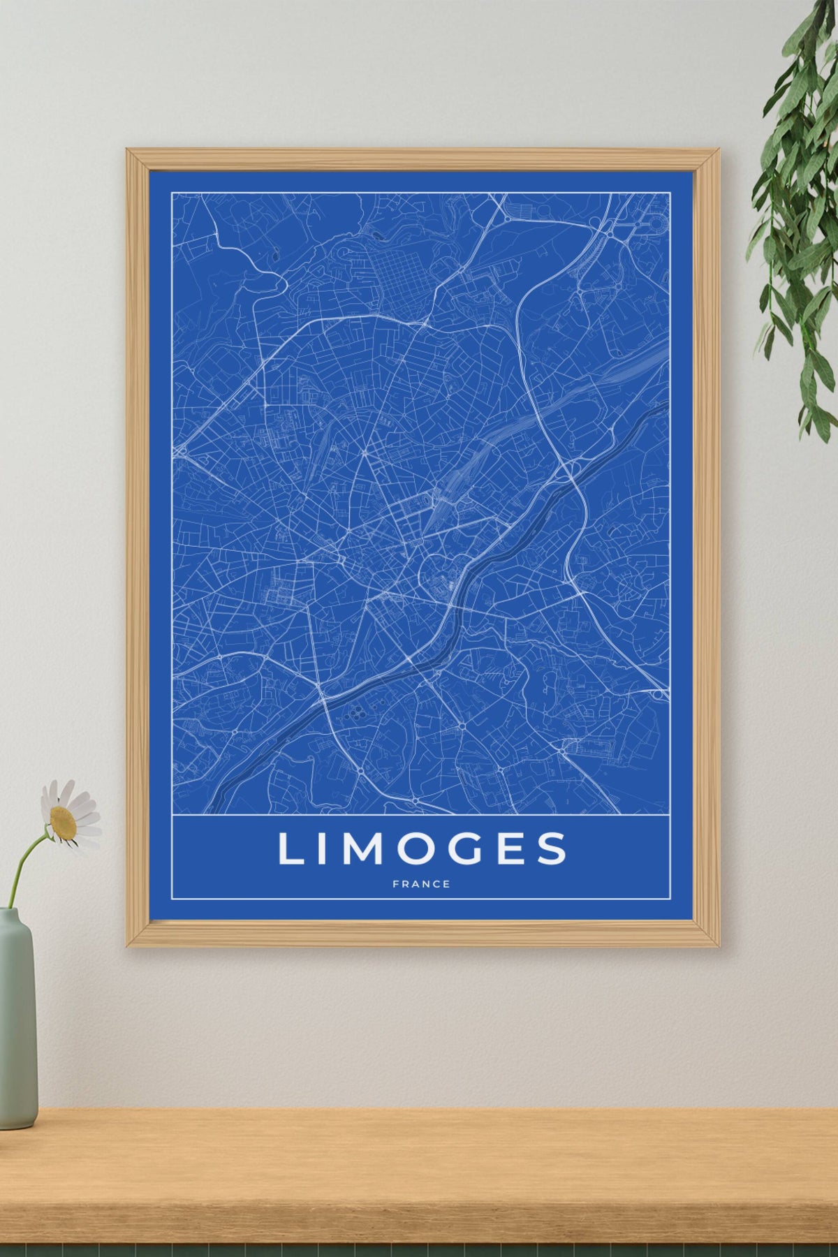 Carte de Limoges bleue - Affiche personnalisée