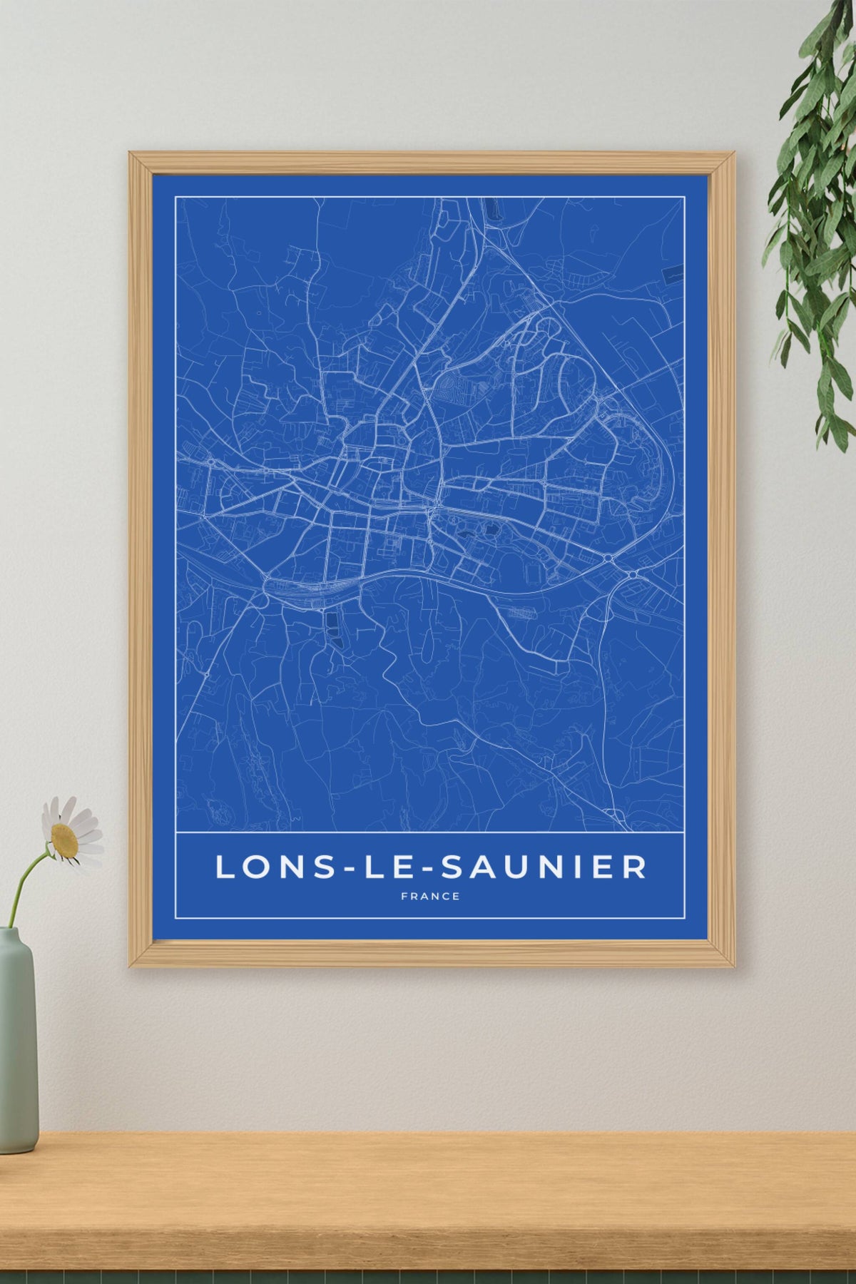 Carte de Lons-le-Saunier bleue - Affiche personnalisée