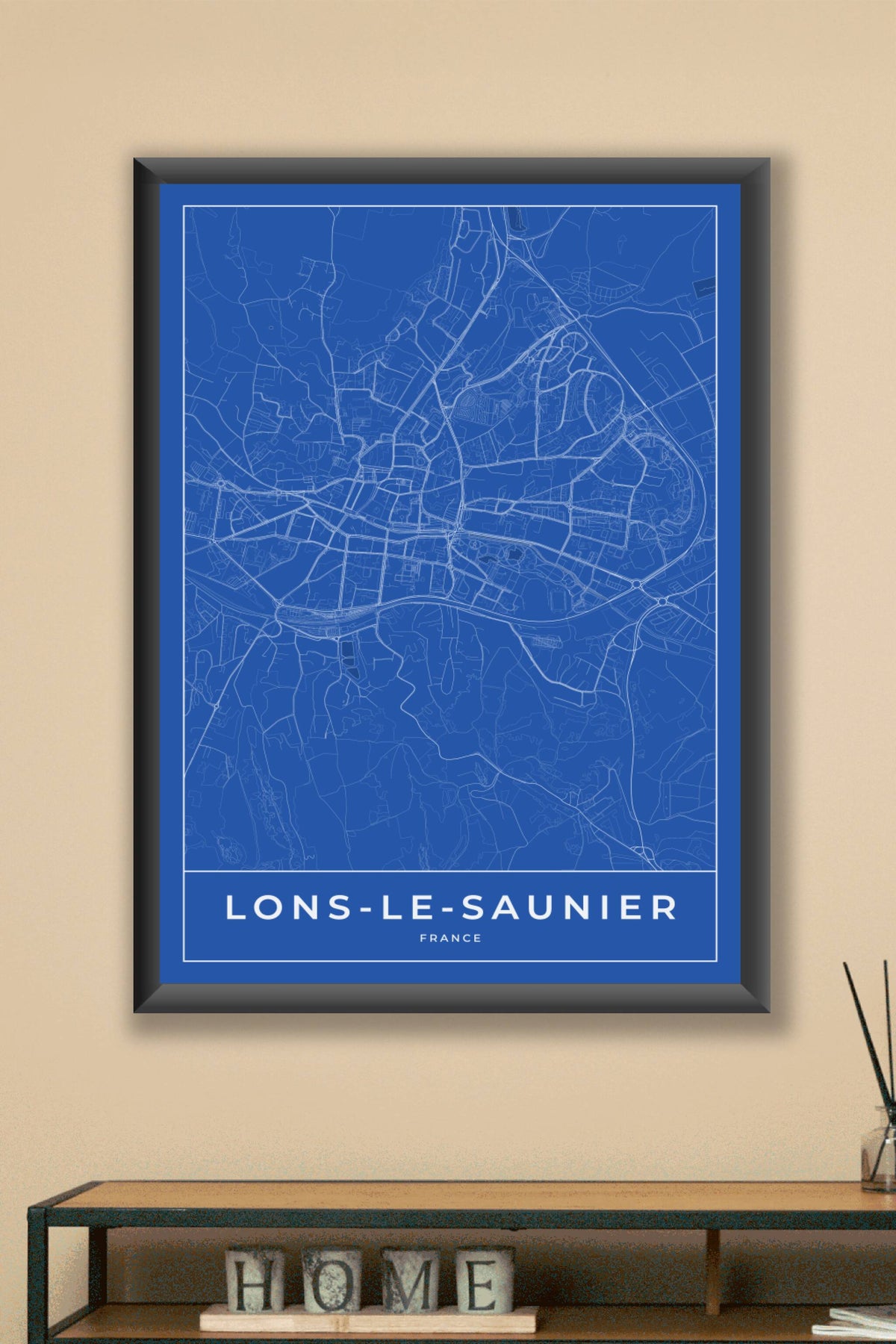 Carte de Lons-le-Saunier bleue - Affiche personnalisée