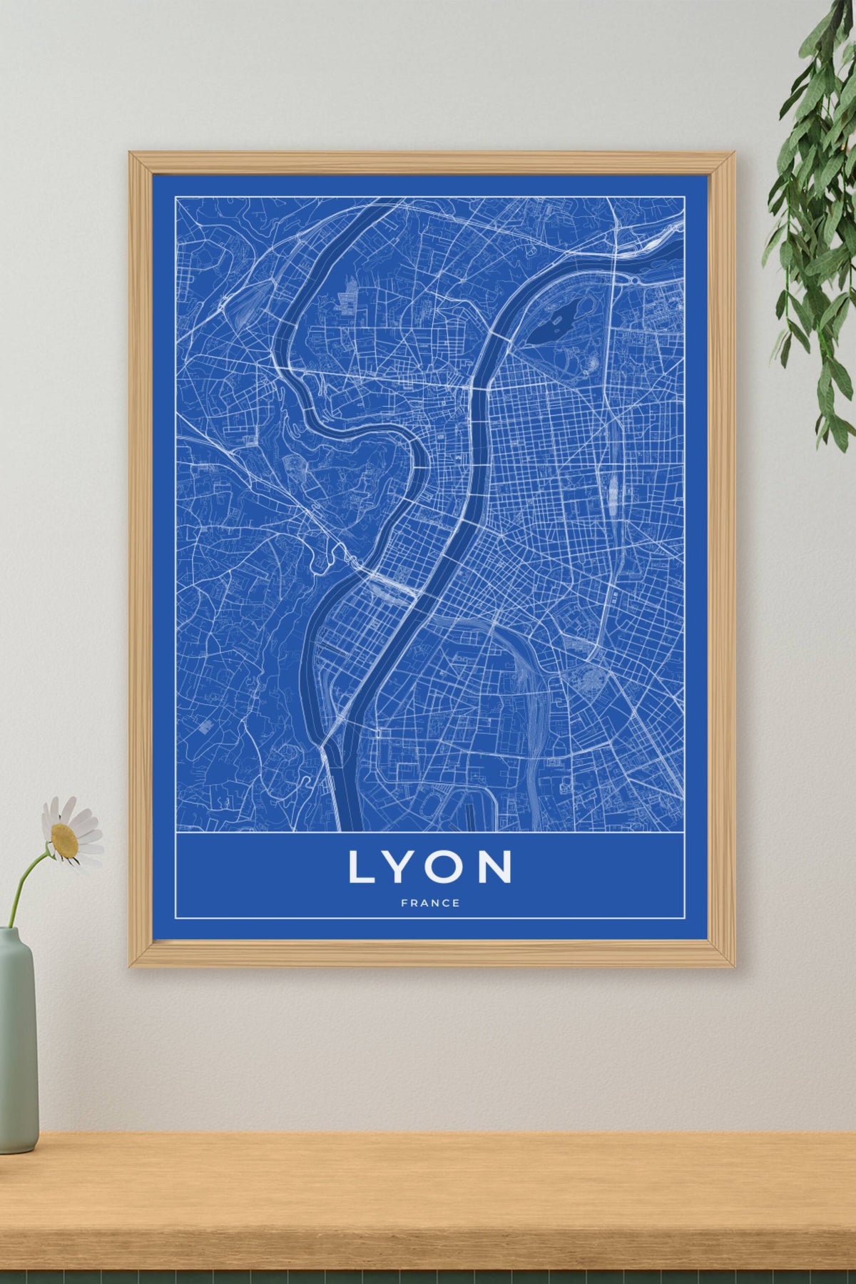 Carte de Lyon bleue - Affiche personnalisée