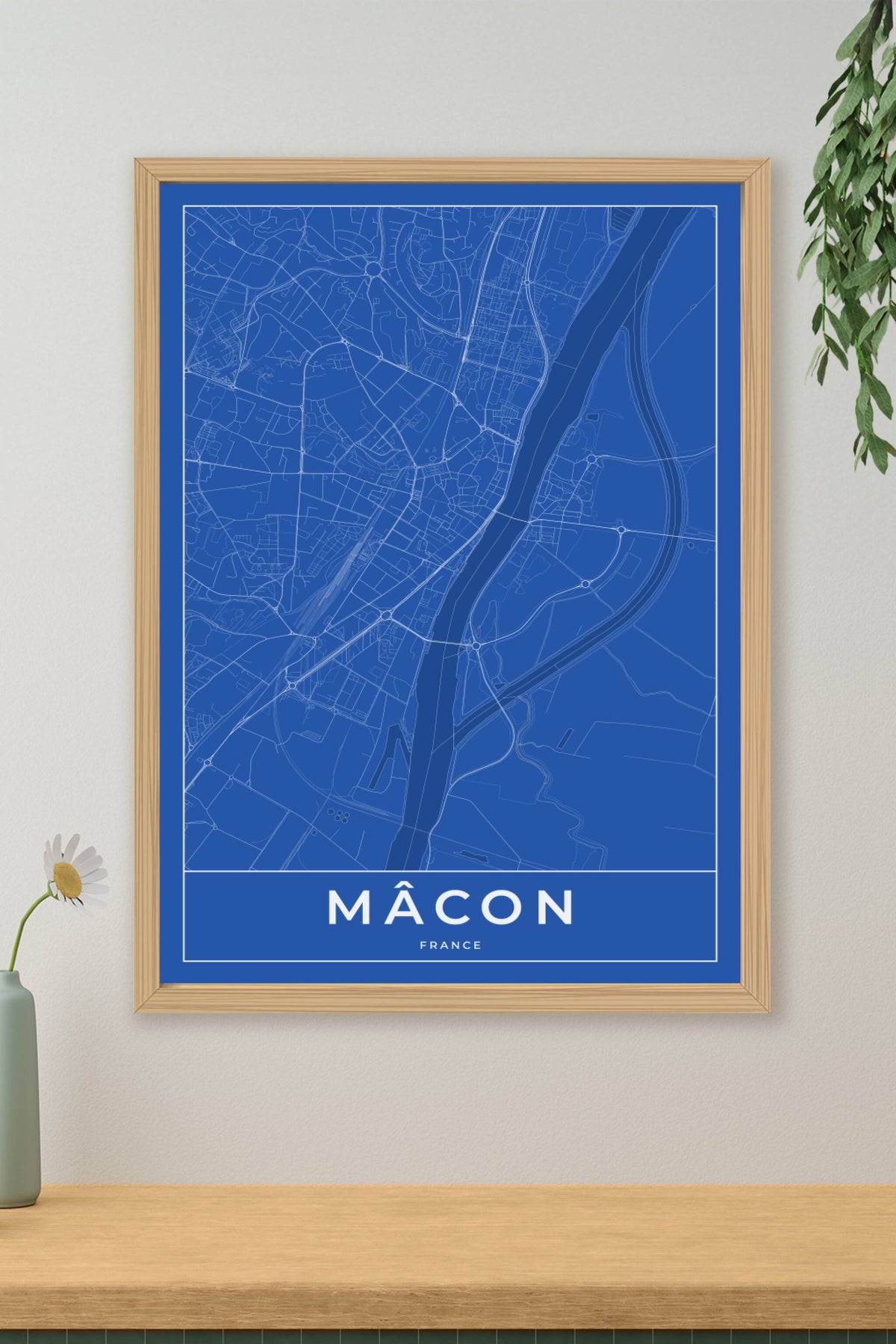 Carte de Mâcon bleue - Affiche personnalisée